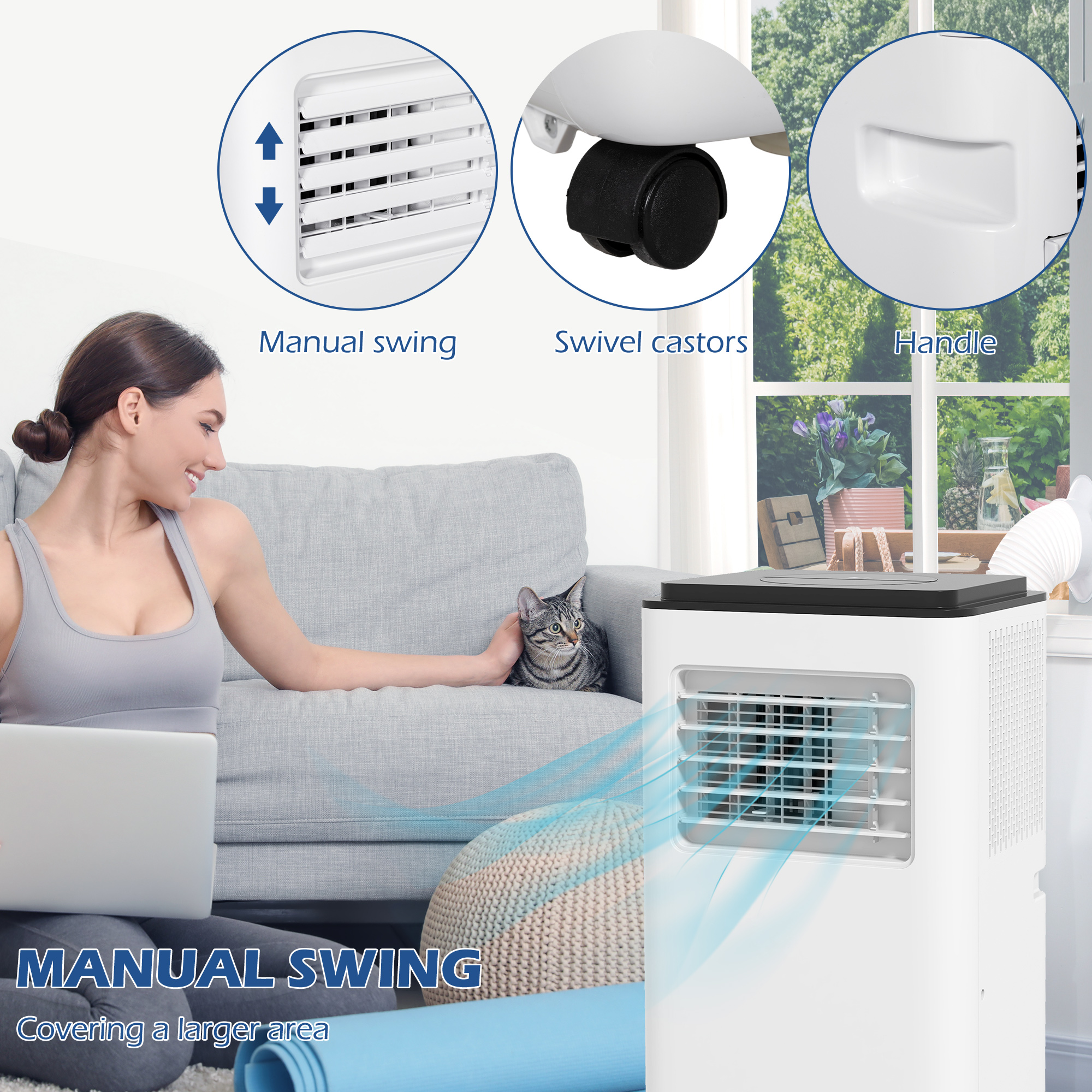  10,000 BTU Moible Air Conditioner 440 Sq. Ft., Dehumidifier Fan Auto Sleep with 24H Timer On/Off, Window Kit, White