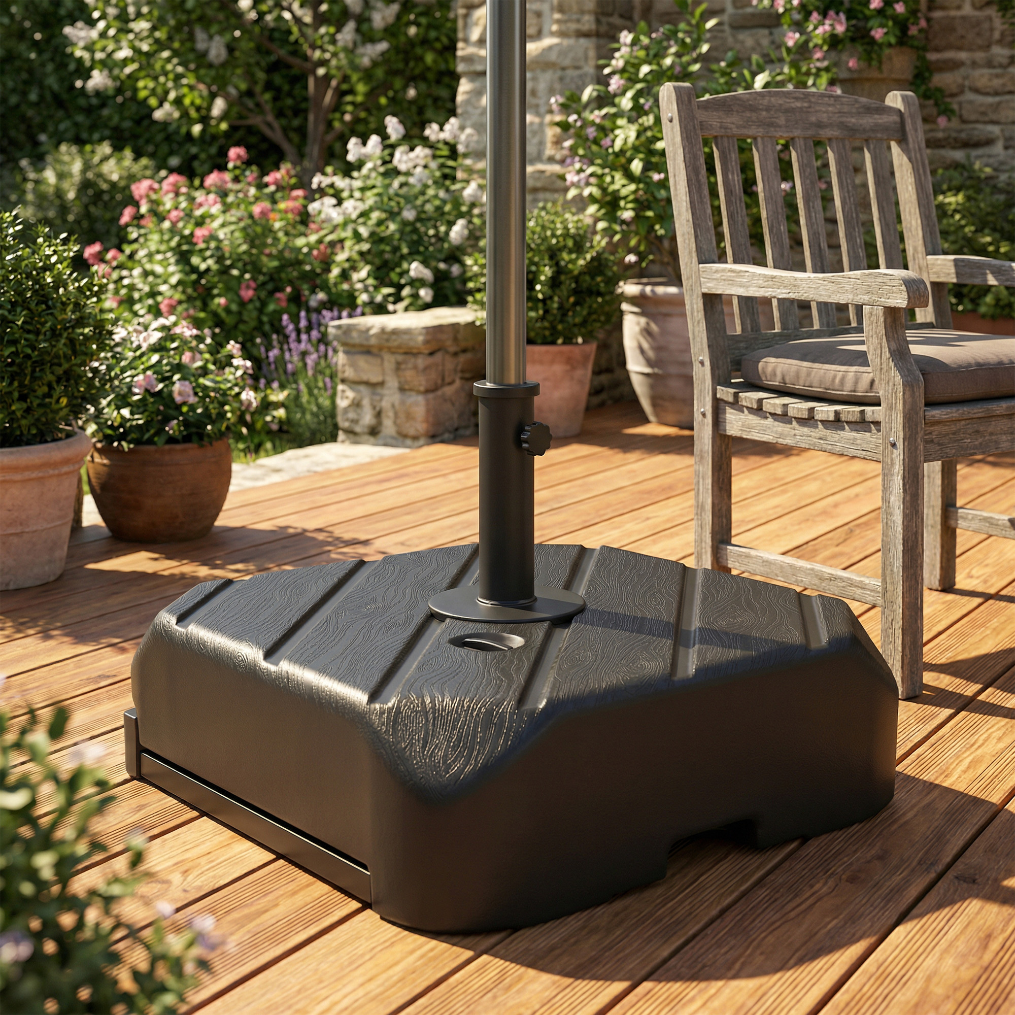  Patio Umbrella Base with Wheels, Telescopic Handle, 158 lb Sand or 99 lb Water Filled Umbrella Stand, Black