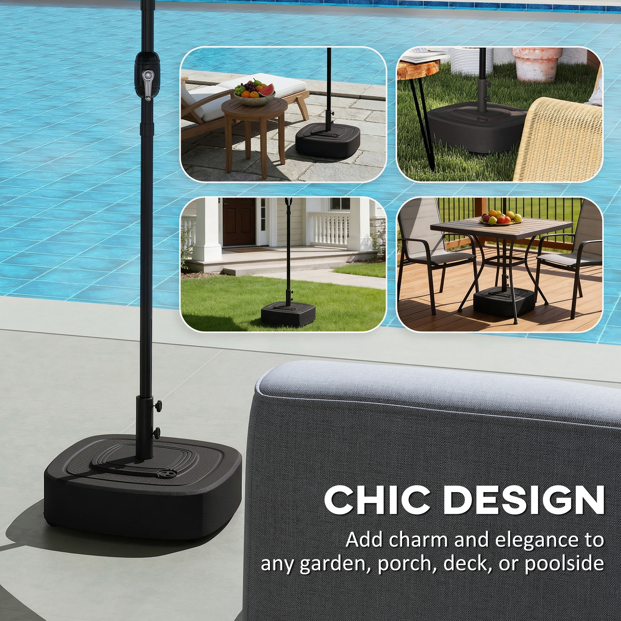  Patio Umbrella Base Outdoor Umbrella Stand with Wheels for 1.5"/1.9" Umbrella Poles
