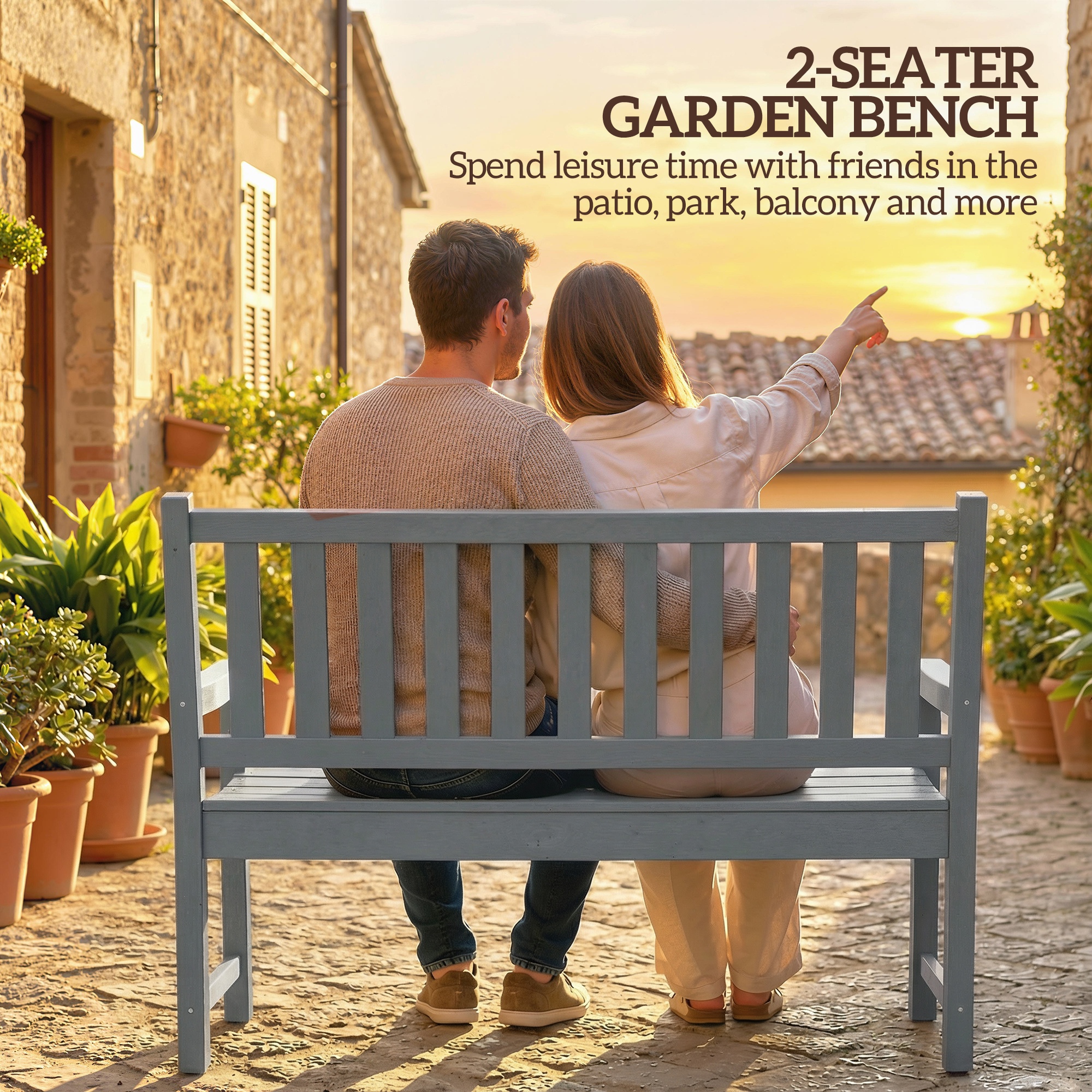  2-Person Garden Bench, HDPE Outdoor Bench with 530 lbs Capacity, Curved Seat for Backyard, Park, Porch, Lawn, Gray