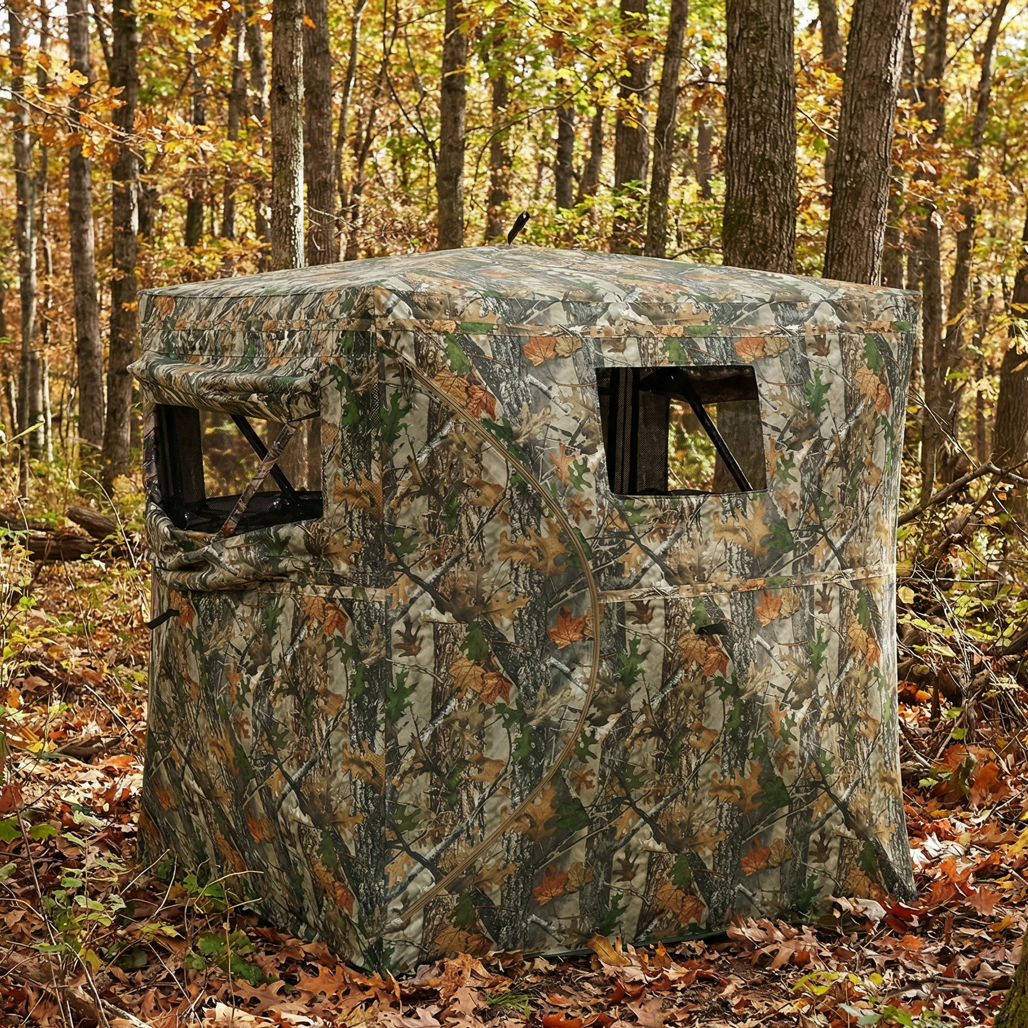  Hunting Blind for 2 Person, See Through Pop Up Blind with 270-Degree View, Windows for Deer Hunting, Camouflage
