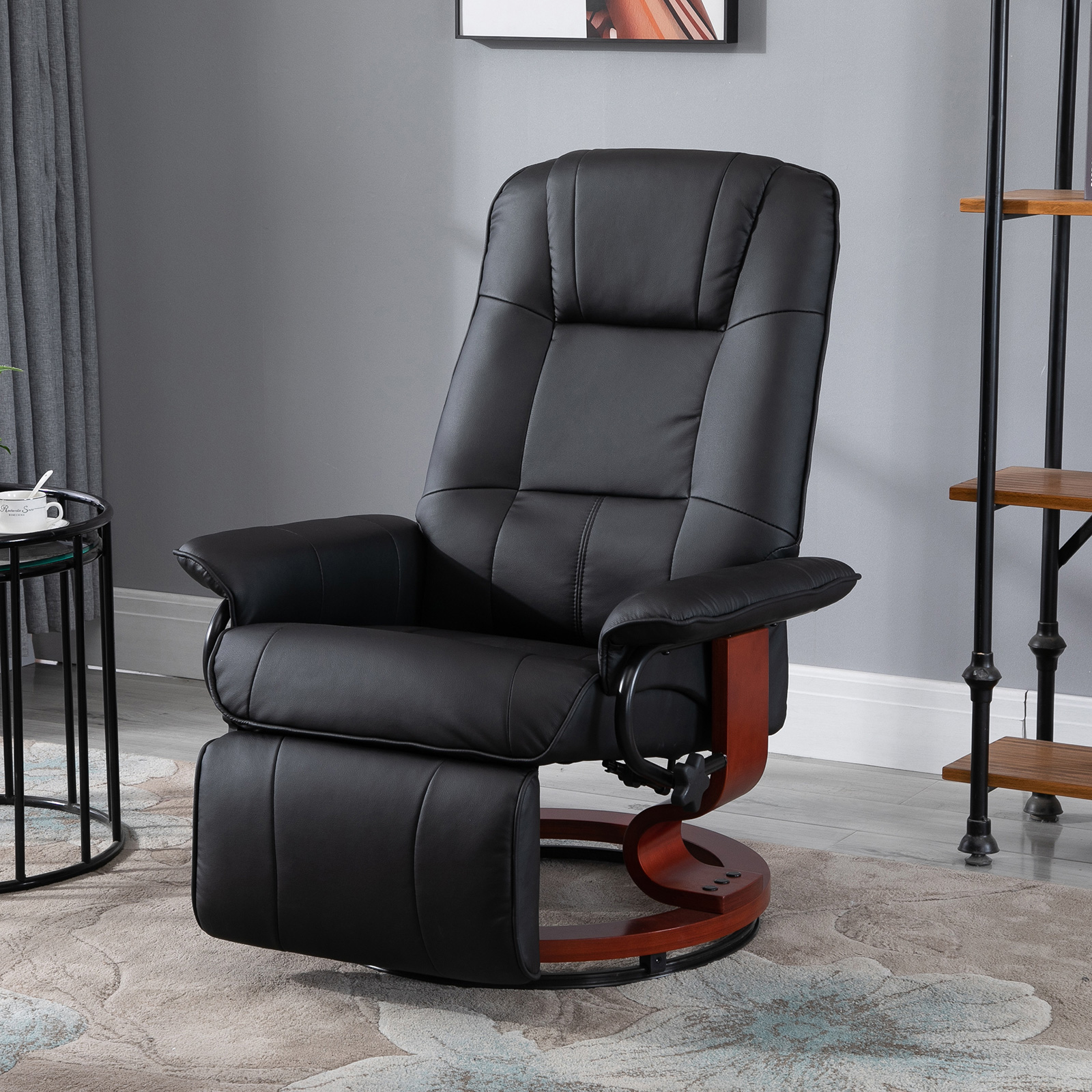 Faux Leather lounge chair with footrest and armrest, Manual Swivel Recliner for living room, Black image 7