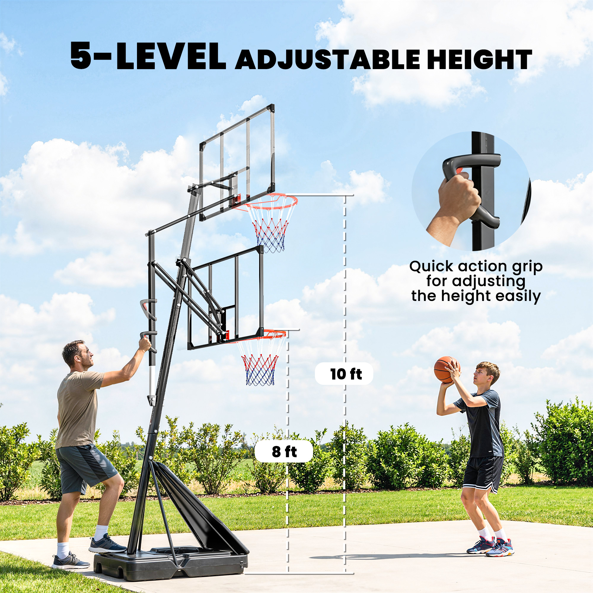 Portable Basketball Hoop Outdoor, 8-10ft Adjustable Basketball Goal, 47 Inch... 3