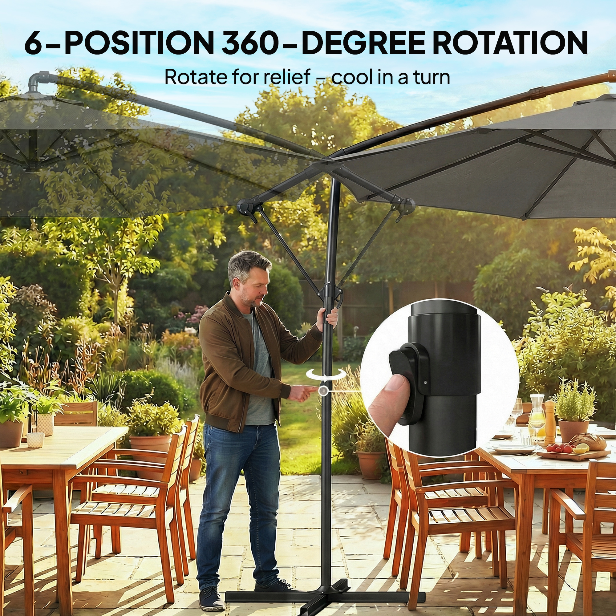  10 ft Offset Patio Umbrella with Cover, Hanging Cantilever Umbrella with 360° Rotation, Crank Handle, Tilt, Gray