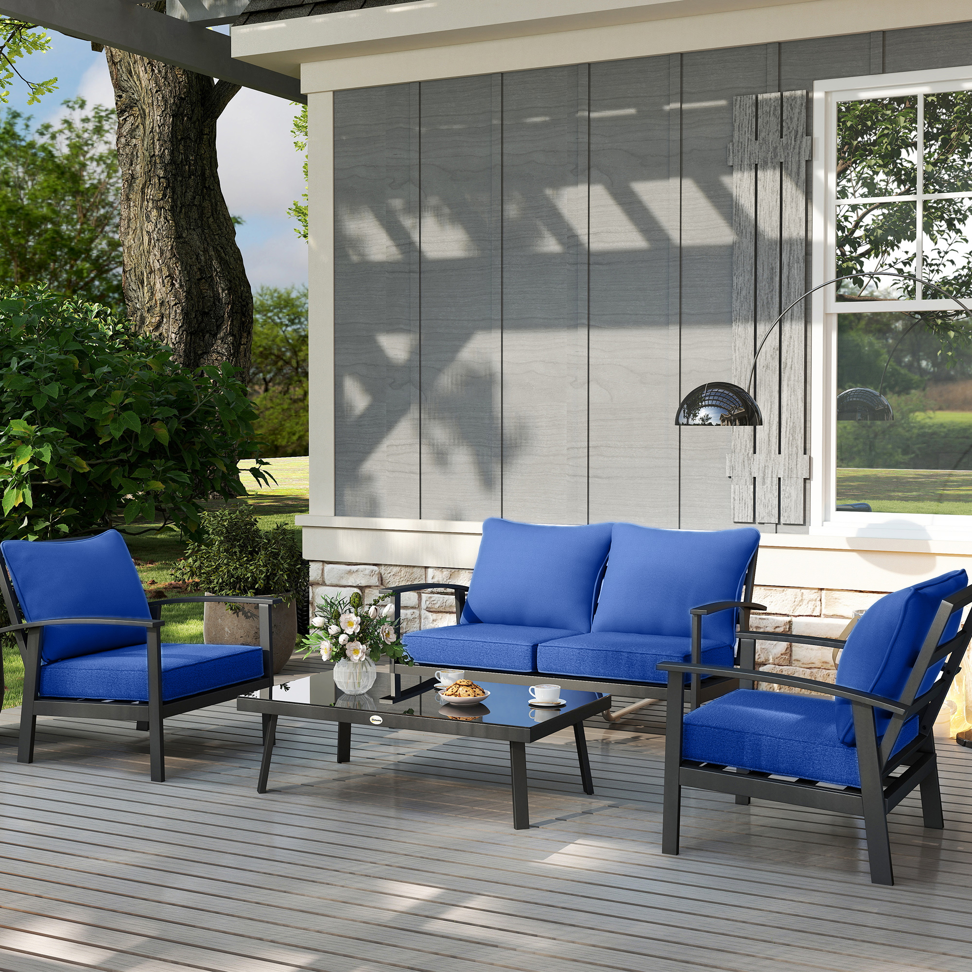  8 Patio Chair Cushions with Seat & Backrest, Fade Resistant Seat Replacement Cushion Set, Navy Blue