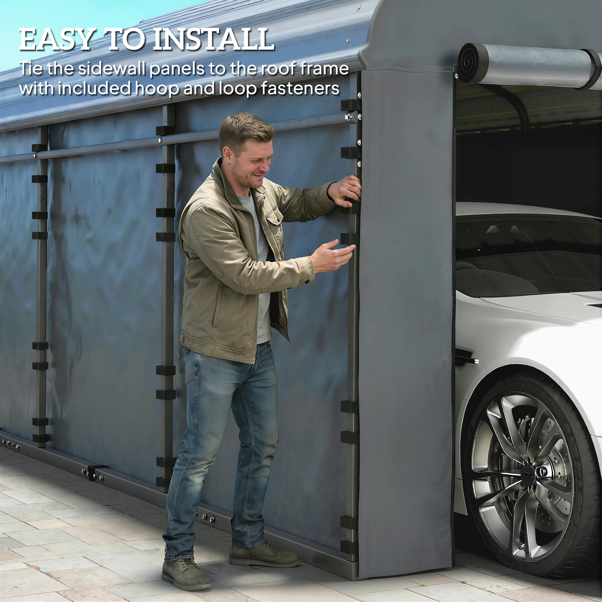  Carport Replacement Sidewall Panel for 10' x 15' Carports, UPF50+ Waterproof Replacement Side Wall Cover, Dark Gray