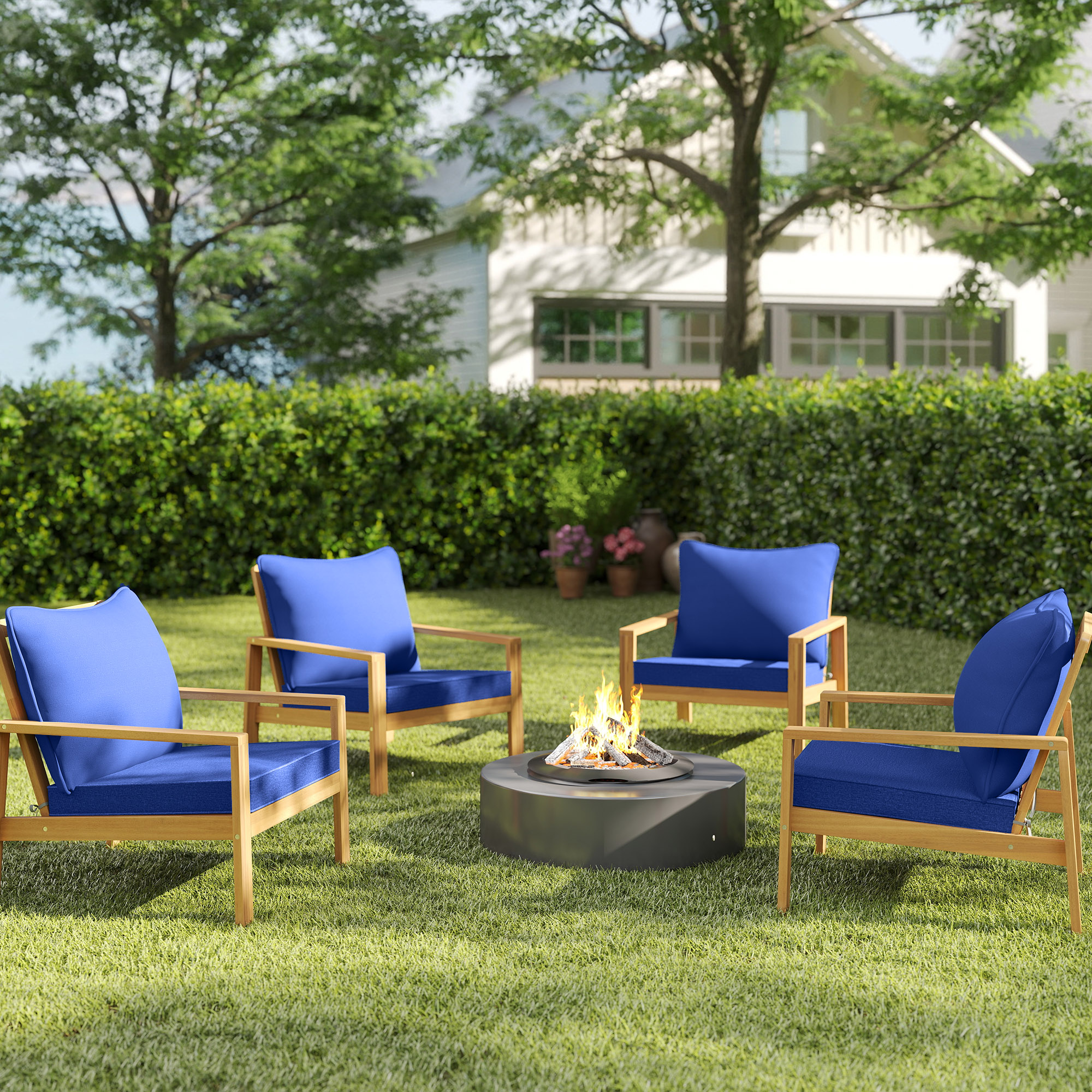  8 Patio Chair Cushions with Seat & Backrest, Fade Resistant Seat Replacement Cushion Set, Navy Blue