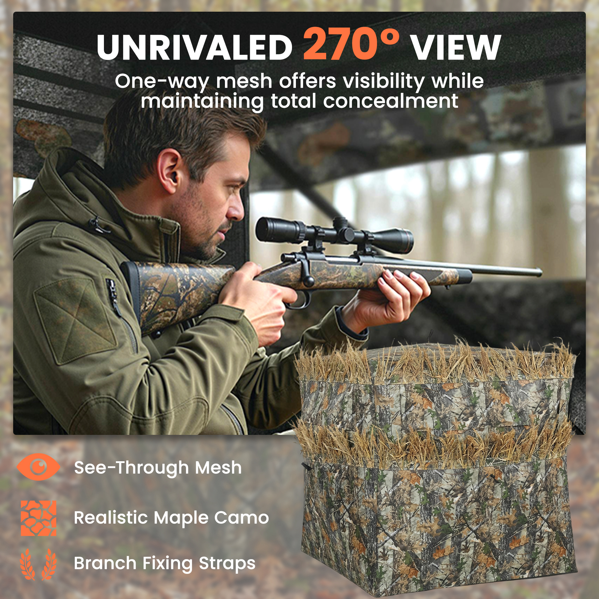  Hunting Blind for 2 Person, See Through Pop Up Blind with 270-Degree View, Windows for Deer Hunting, Camouflage