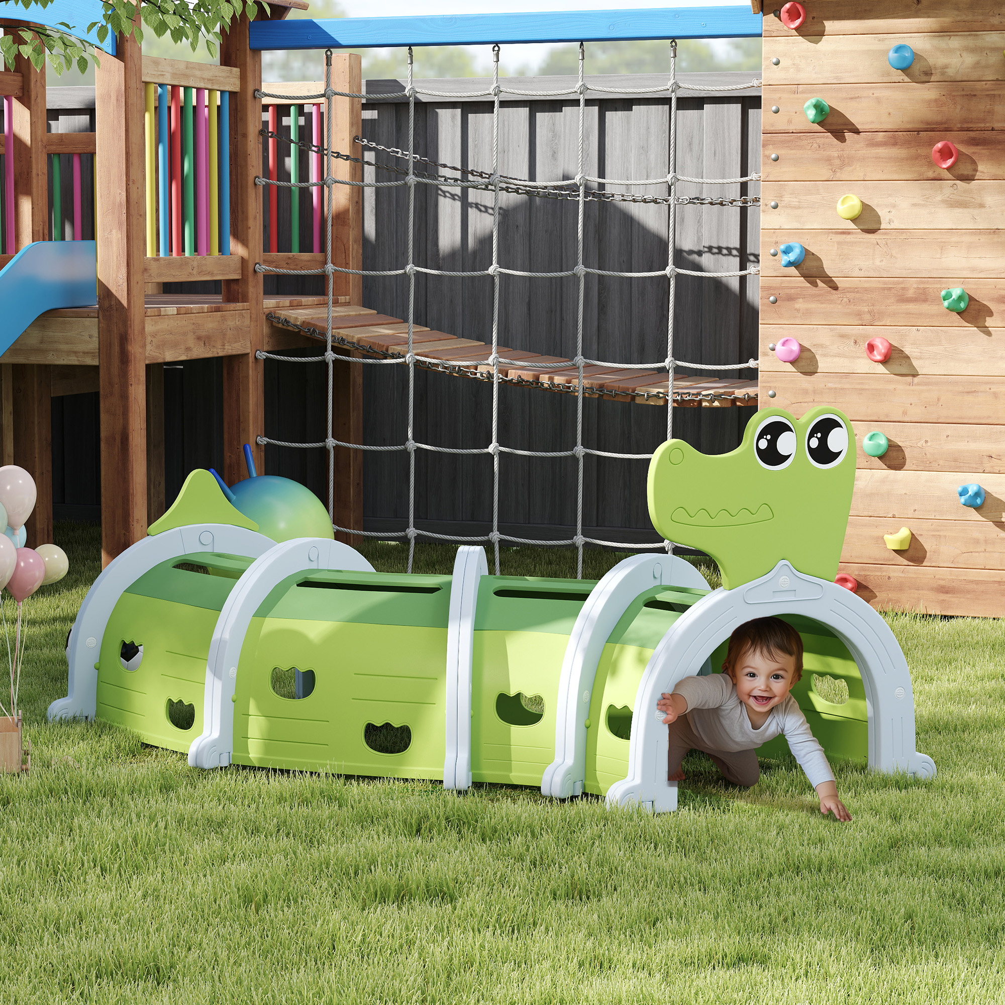 Crocodile Design Kids Play Tunnel for Kids to Crawl Through, 76" Long