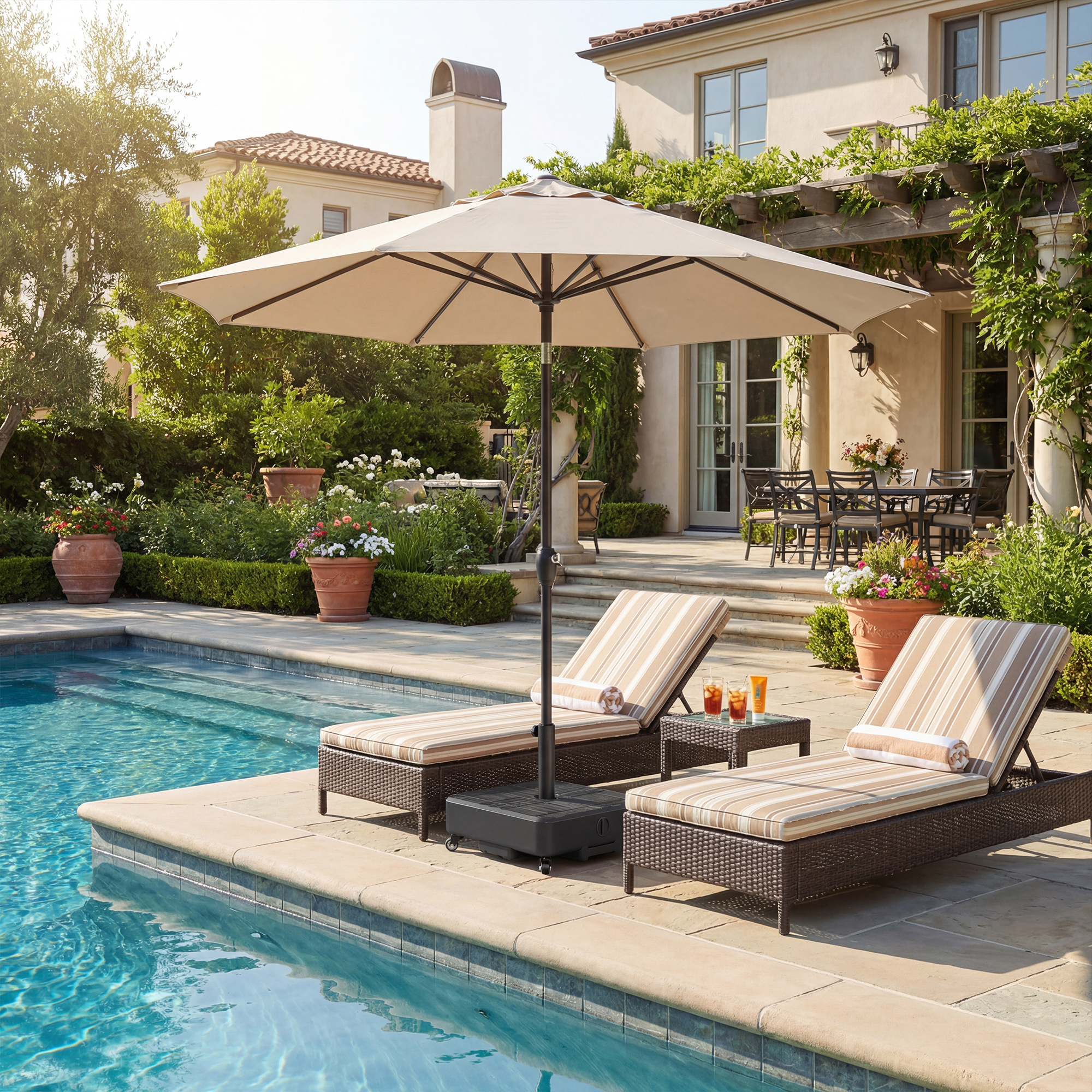  Patio Umbrella Base Outdoor Umbrella Stand with Wheels for 1.5"/1.9" Poles