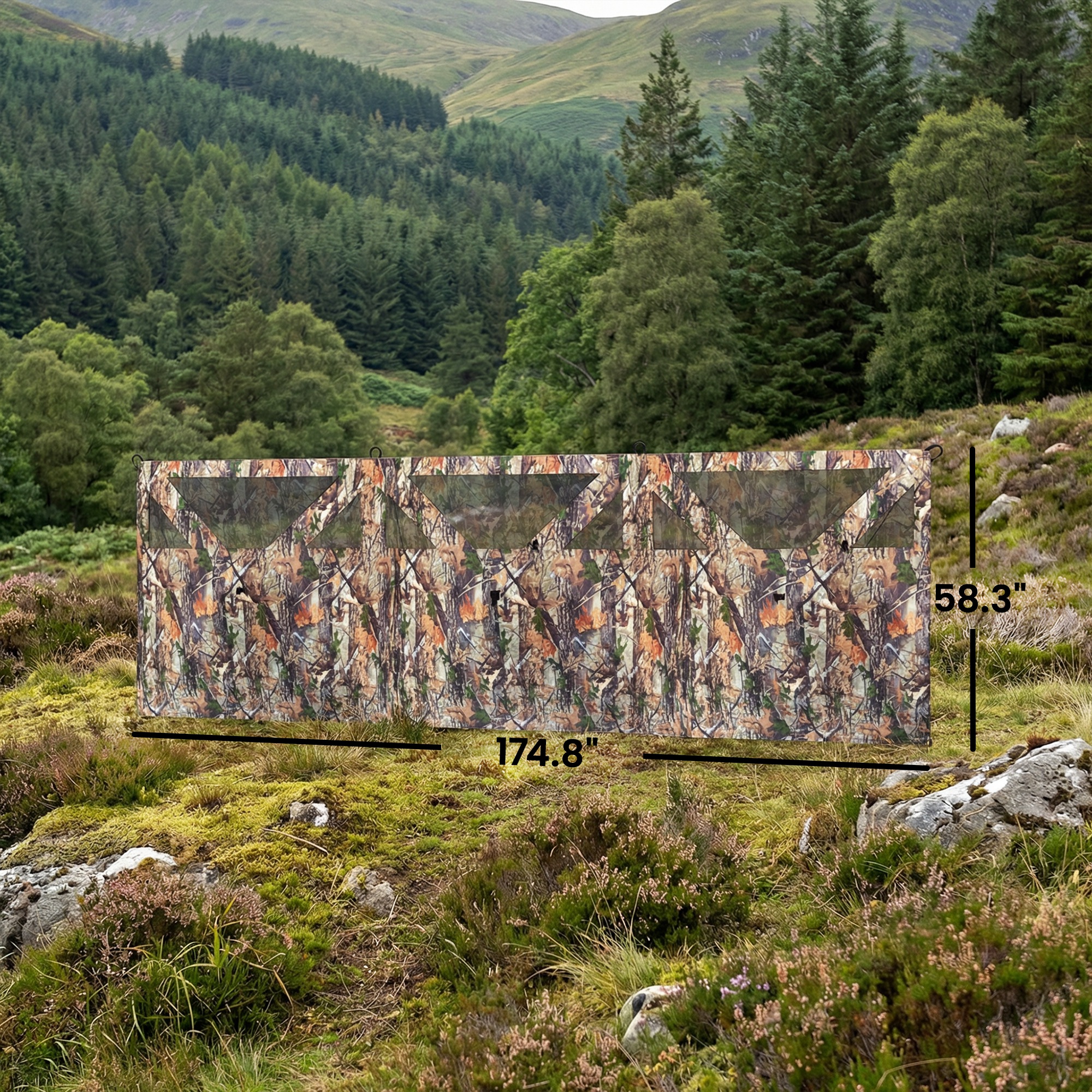  Camping Hunting Blind, 3-Panel Blind See Through for Hunting Camping 176" x 58.3" Camouflage