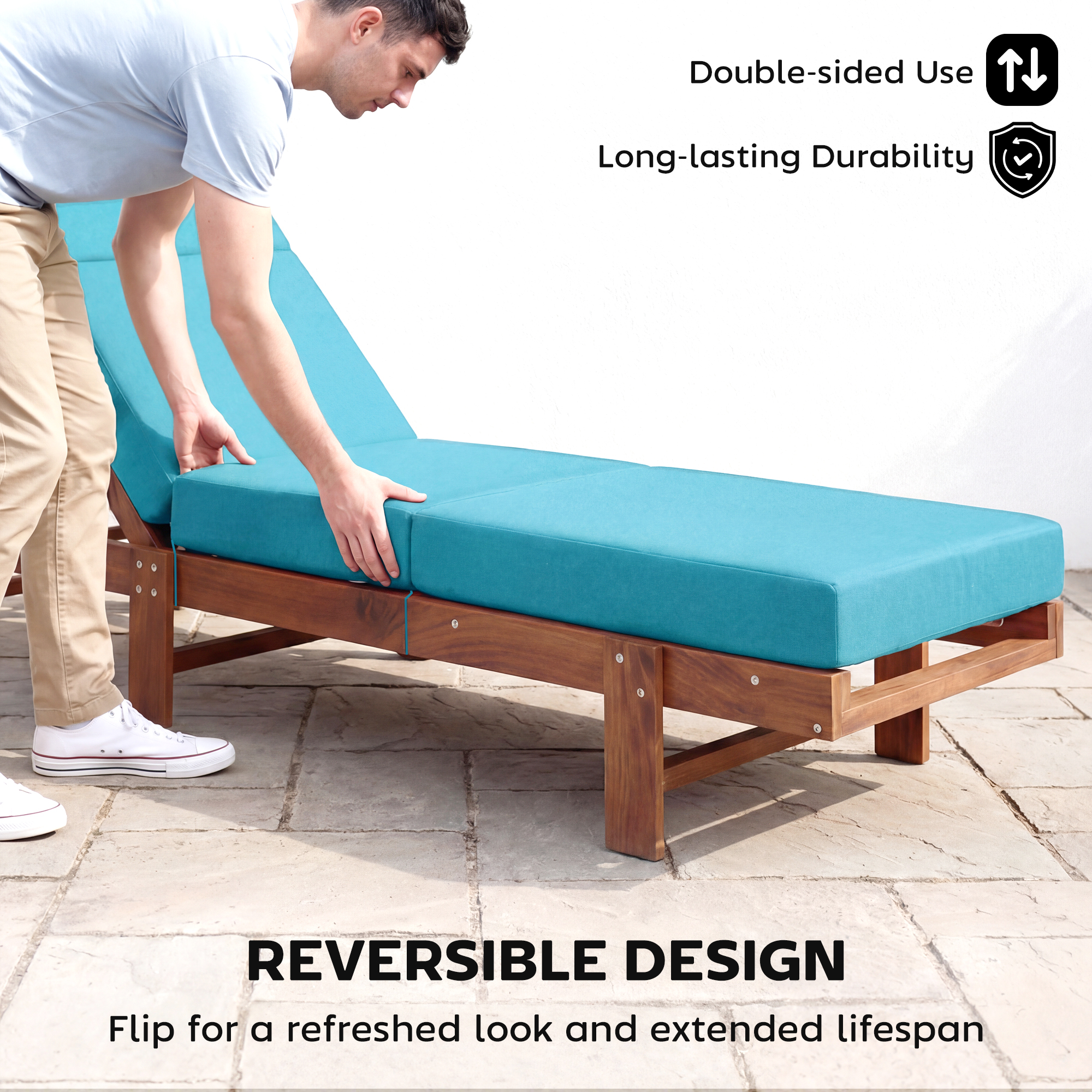  Chaise Lounge Cushion, 4" Thick Outdoor Lounge Chair Cushion with Ties for Patio, 21" x 72 ", Blue