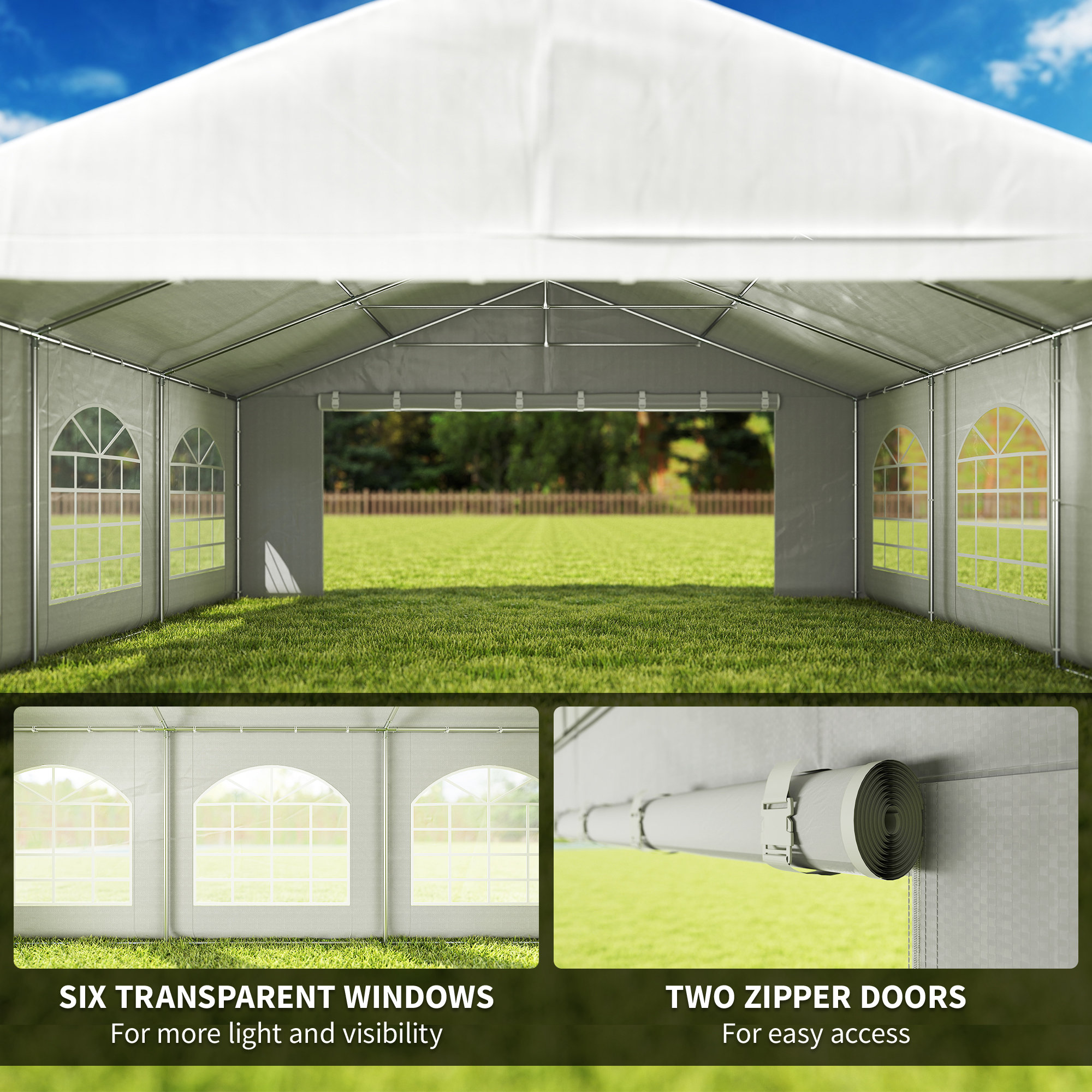  20' x 20' Heavy-duty Large Wedding Tent, Outdoor Carport Garage Party Tent, Patio Gazebo Canopy with Sidewall, White