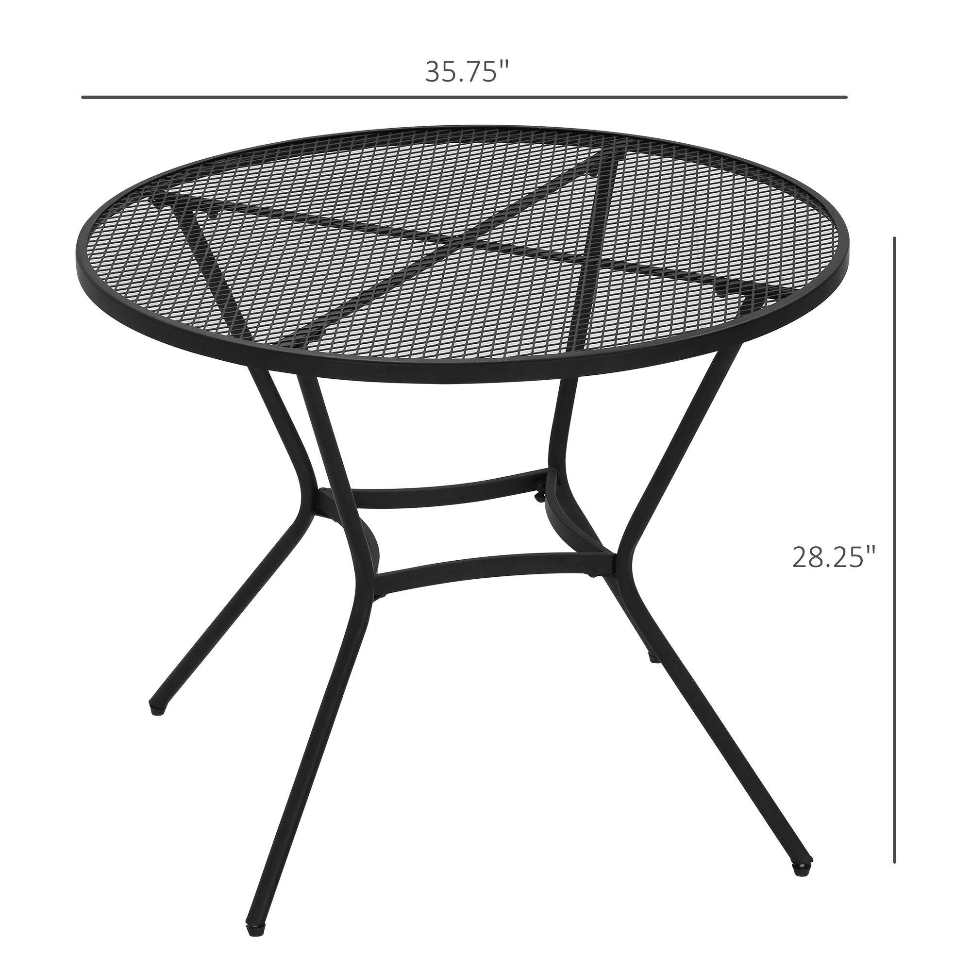  35" Round Outdoor Patio Bistro Dining Table, French Cafe Style, Conversation Space, Fast Drying Metal Mesh Tabletop for Garden, Backyard, Poolside, Black