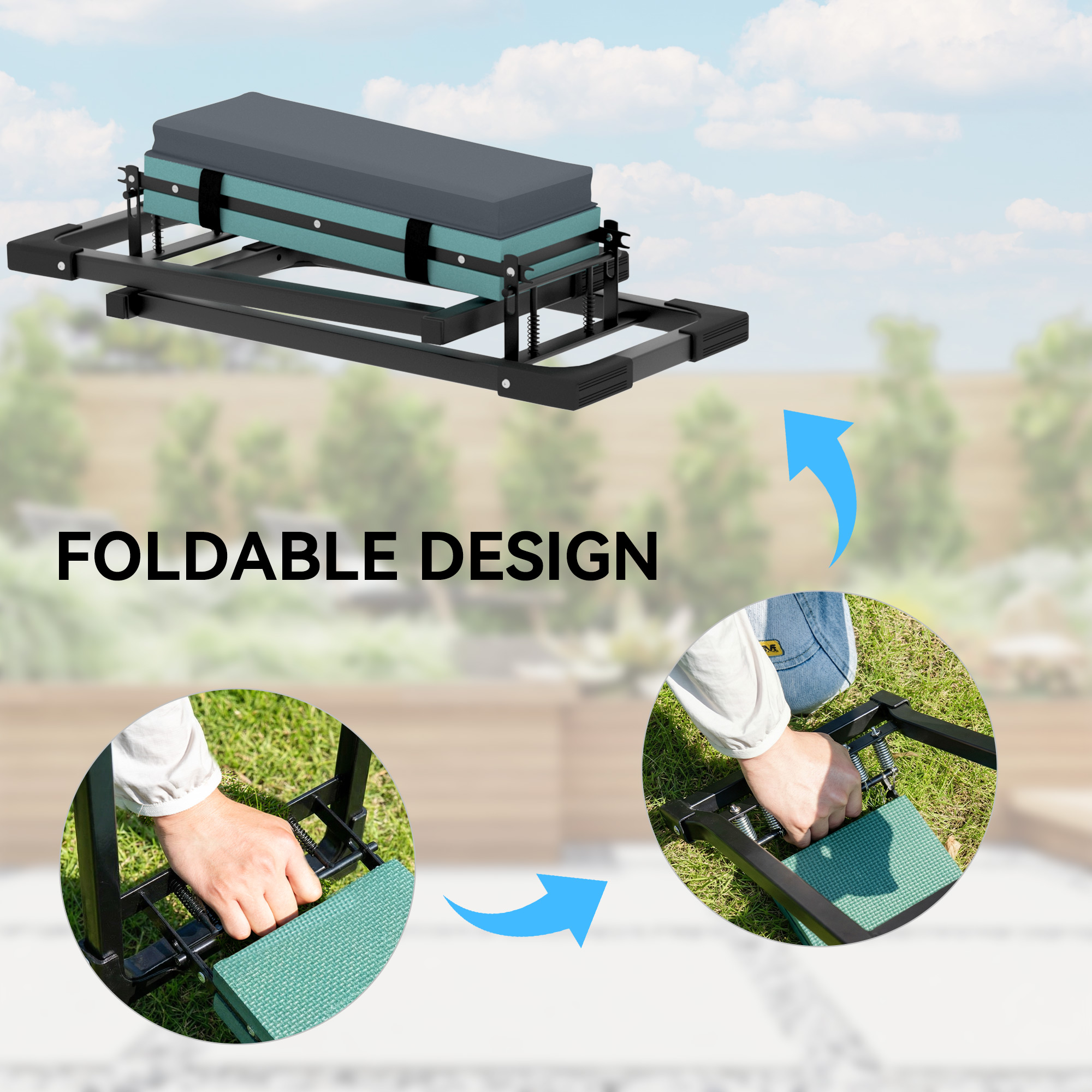  Garden Kneeler and Seat, Heavy Duty Foldable Gardening Stool with Thicker Soft Kneeling Pad, Extendable Steel Leg
