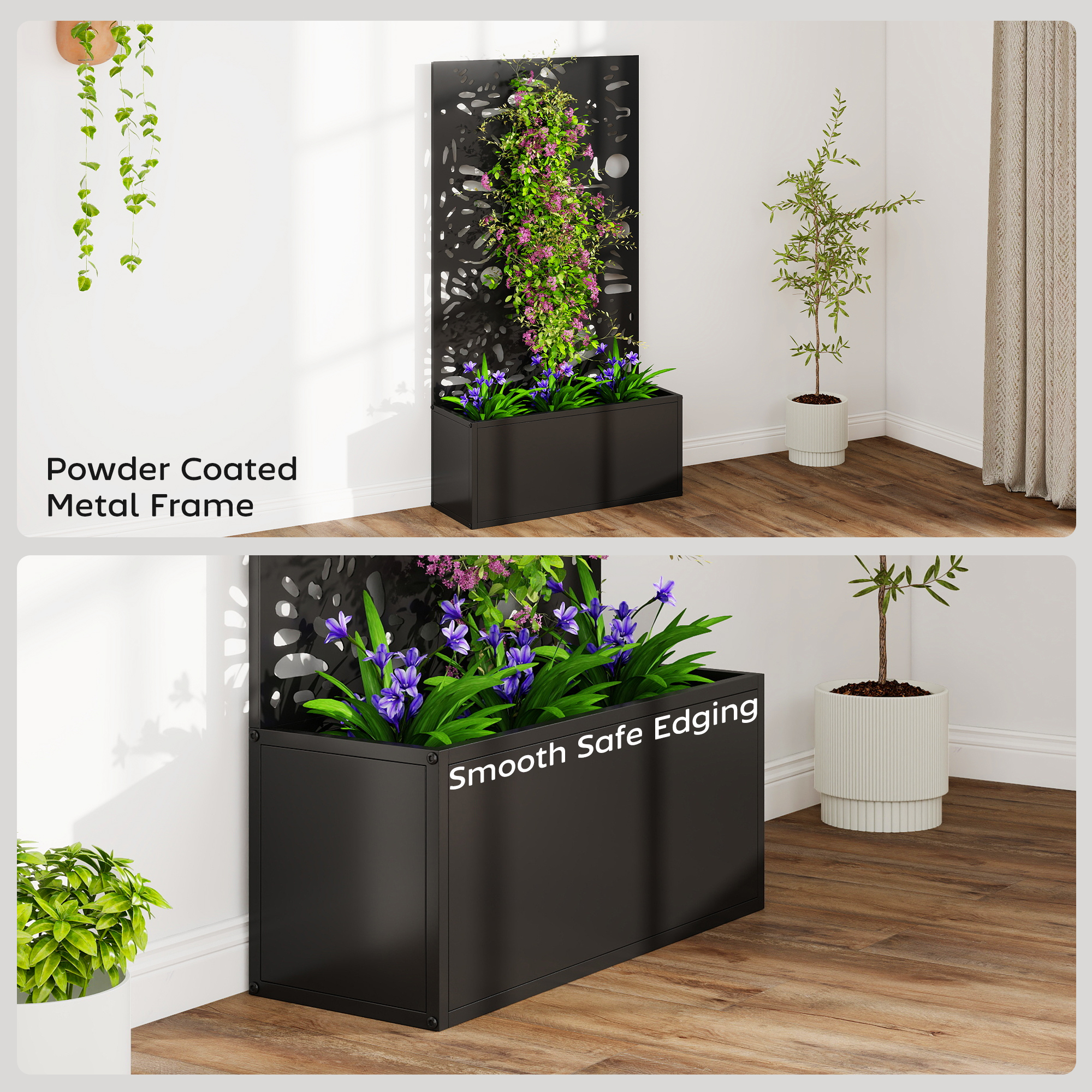  Metal Garden Bed with Trellis for Climbing Plants, Freestanding or Wall Mounted Flower Bed for Garden, Patio, Balcony