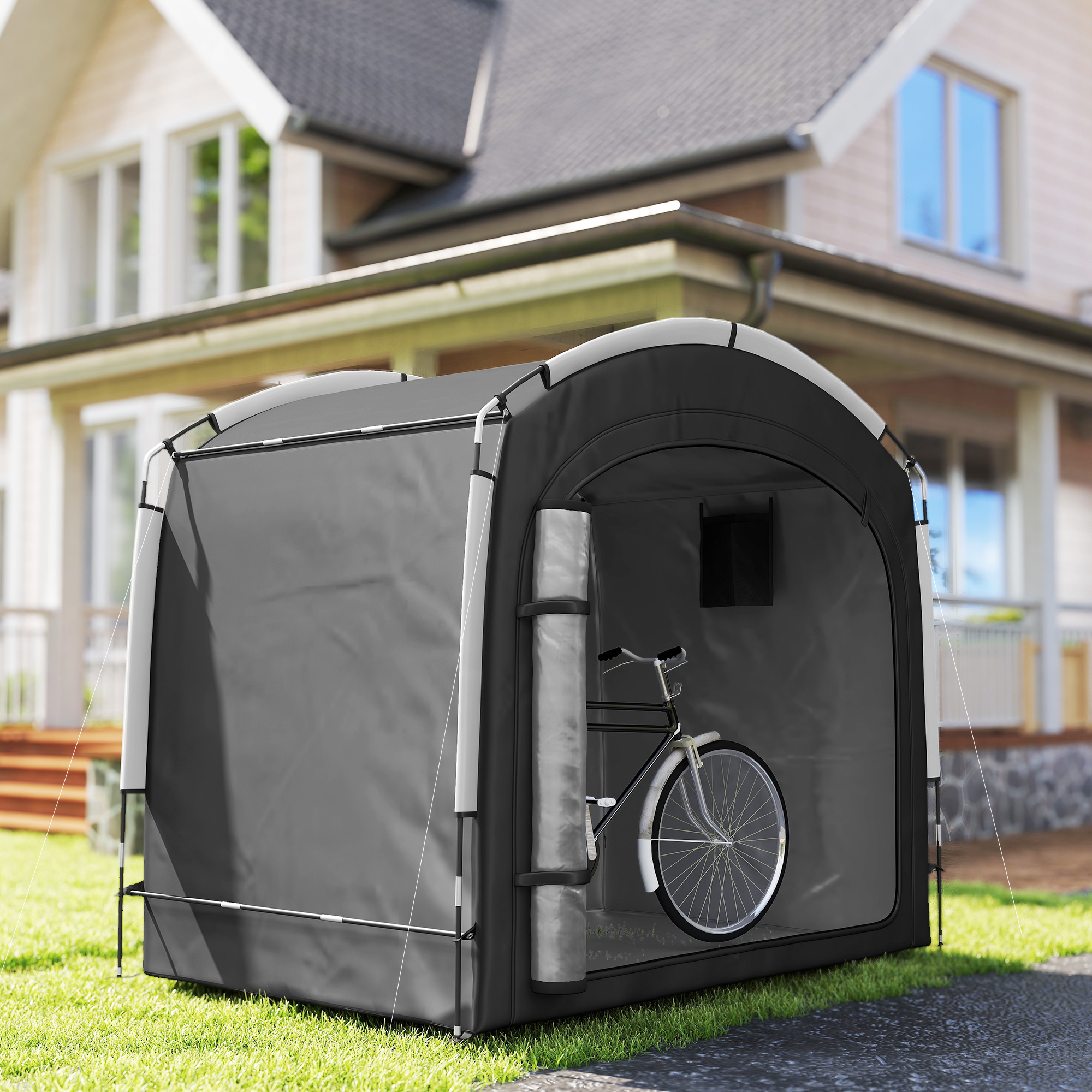  Bike Storage Shed Tent, Portable and Waterproof with 210D Oxford Fabric and Carry Bag for 3-4 Bicycles, Black