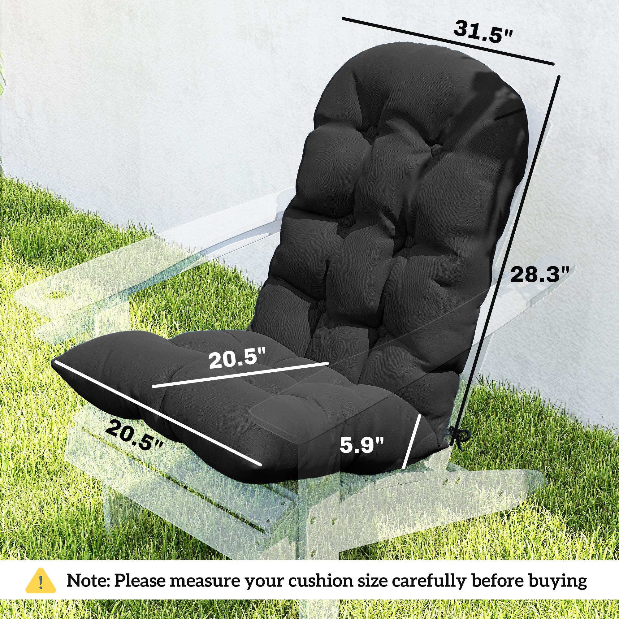  Outdoor Adirondack Chair Cushions Set of 2, Tufted High Back Patio Chair Cushions, Black