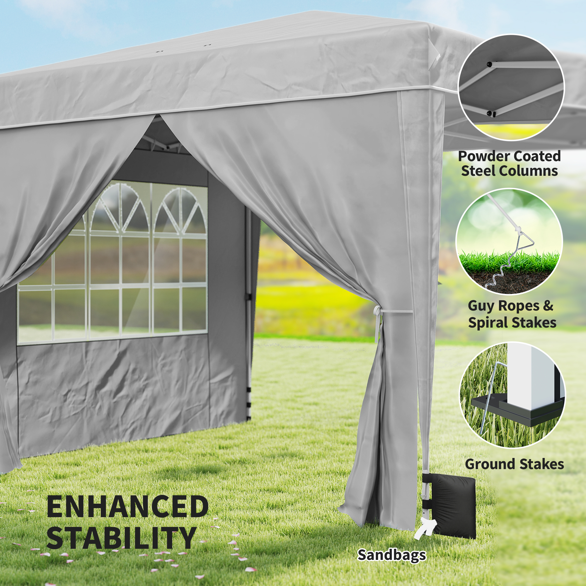  10 x 10 ft Pop Up Canopy Tent with Sidewalls, UPF50+ Outdoor Portable Instant Canopy Shelter with Carry Bag, Light Gray