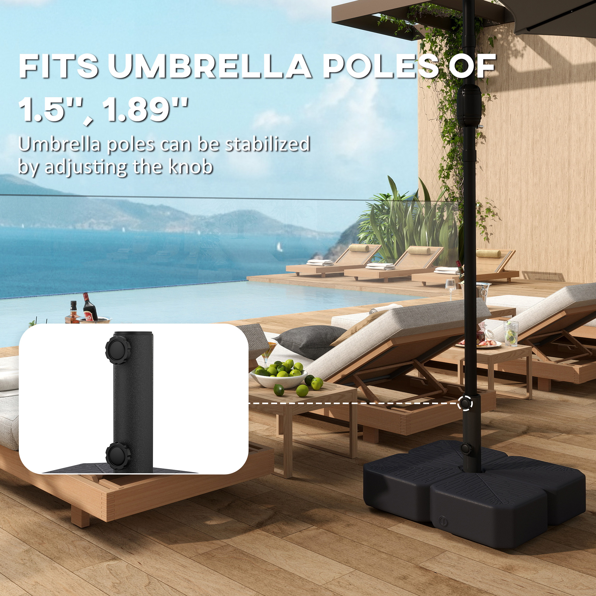  Patio Umbrella Base with Wheels Outdoor Umbrella Stand Holder for 1.5"/1.9" Poles Black