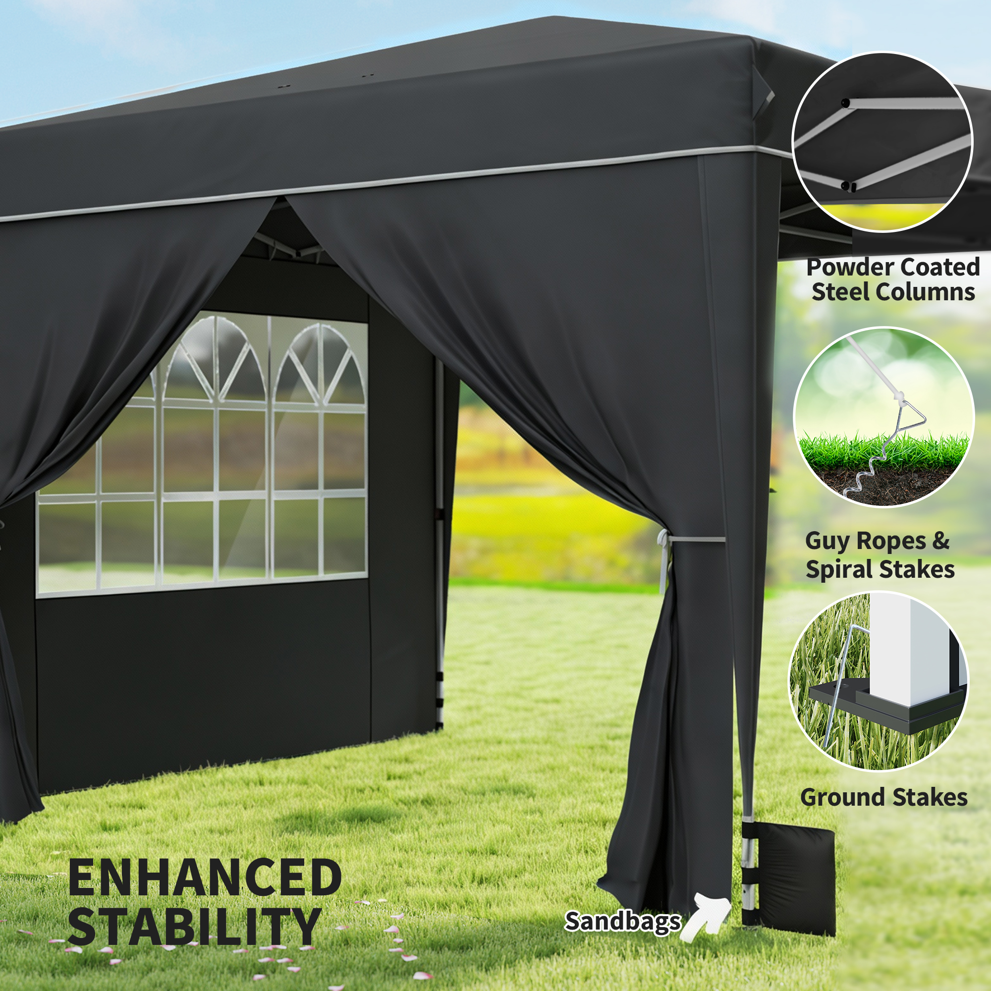  10 x 10 ft Pop Up Canopy Tent with Sidewalls, UPF50+ Outdoor Portable Instant Canopy Shelter with Carry Bag, Black