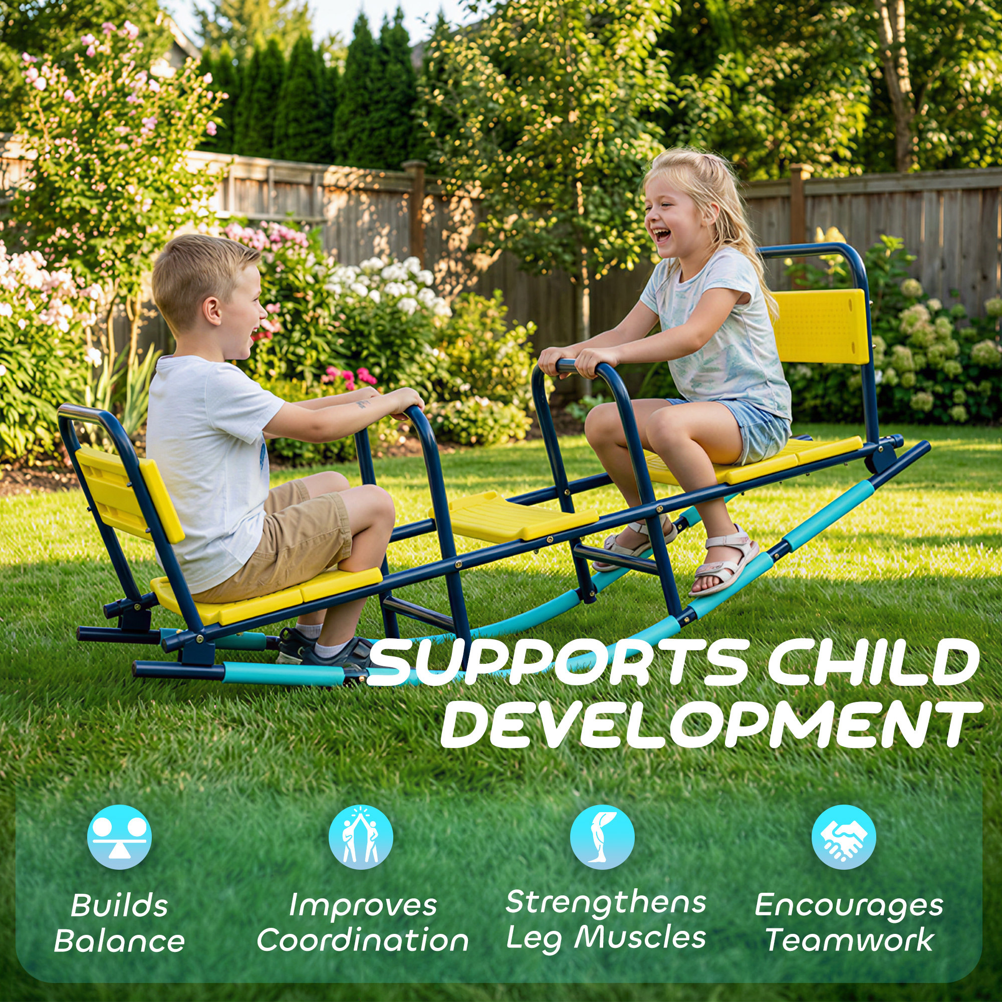 Teeter Totter Seesaw for Kids, 2 in 1 Metal Rocking Seesaw for Toddlers Age 3-8, Playground Equipment for Backyard