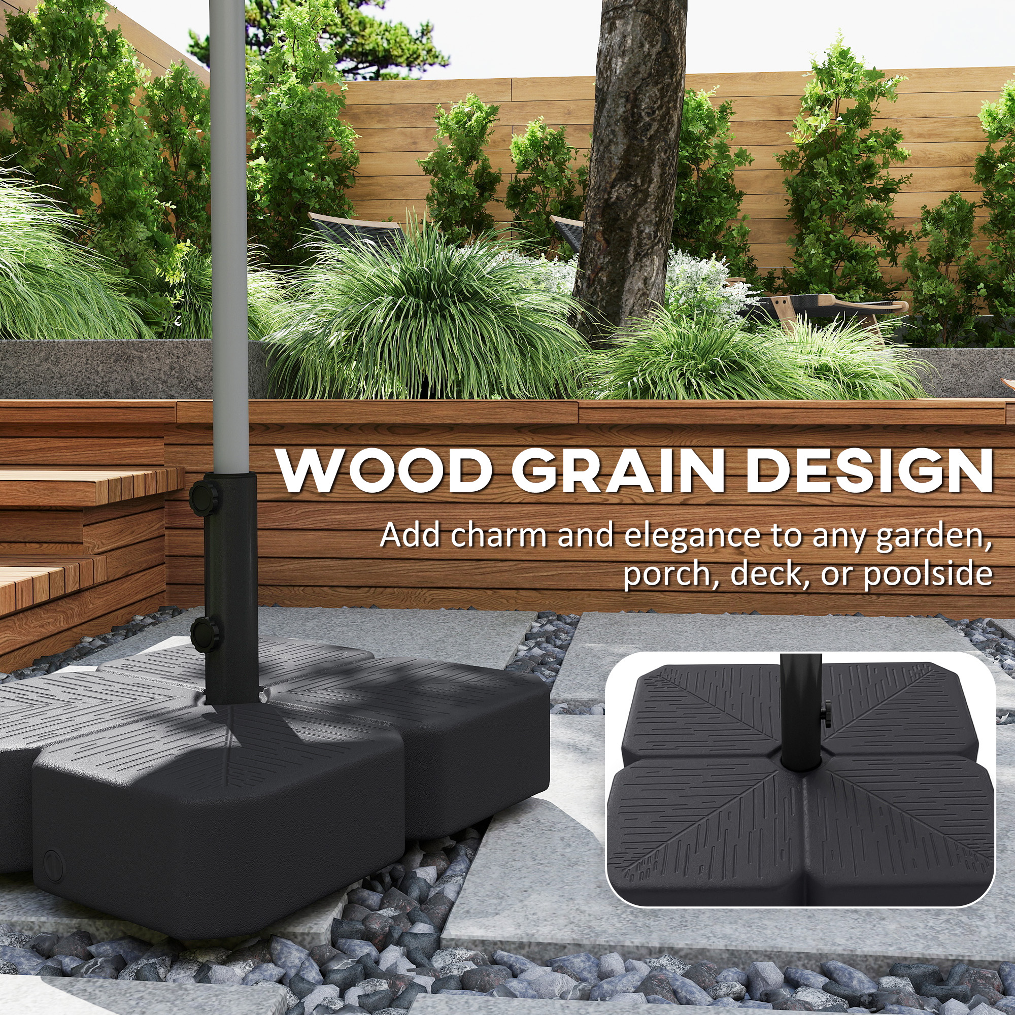  Patio Umbrella Base with Wheels Outdoor Umbrella Stand Holder for 1.5"/1.9" Poles Black