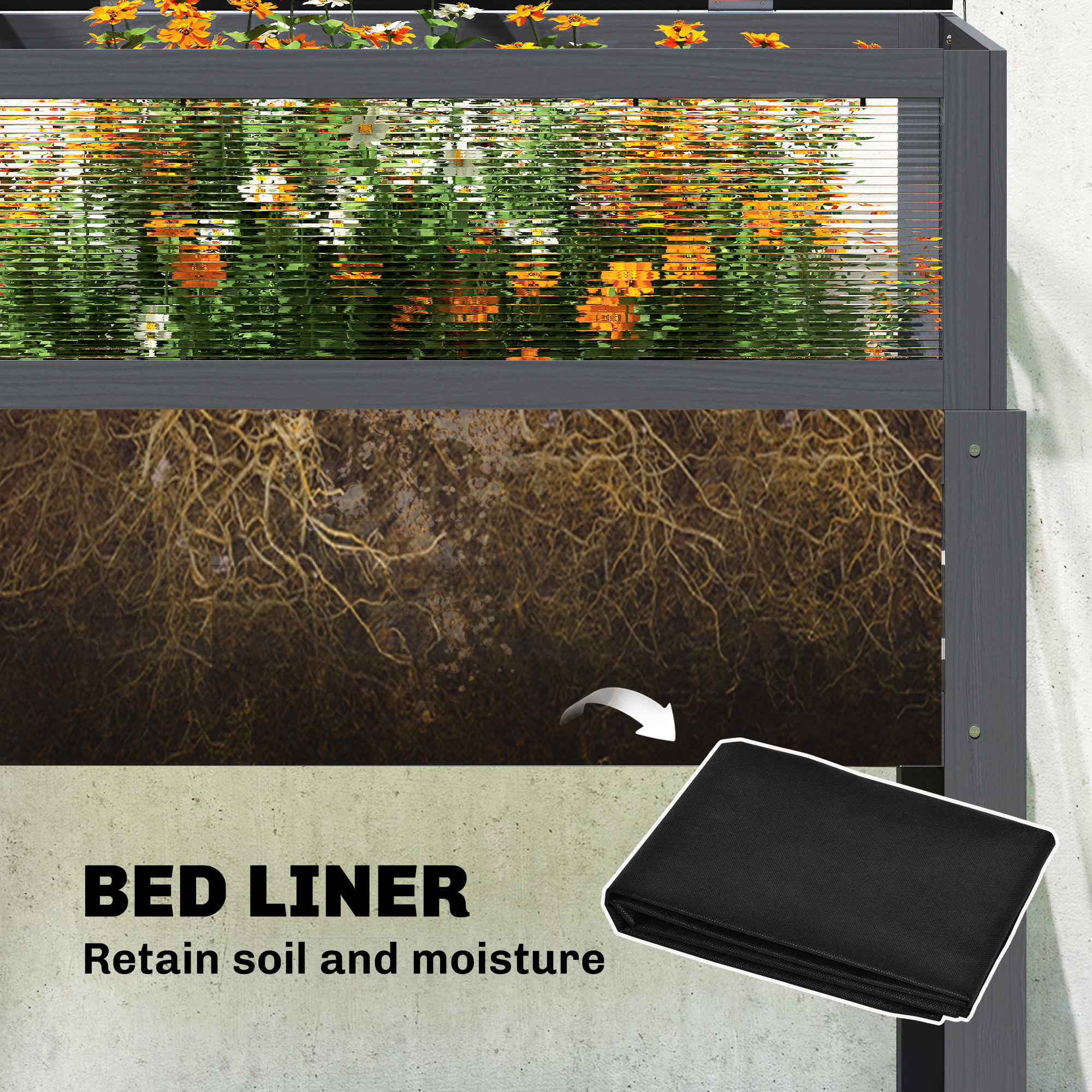  Raised Garden Bed with Flip-Up Mini Greenhouse, Elevated Planter Box with Legs and Bed Liner for Flowers, Vegetables