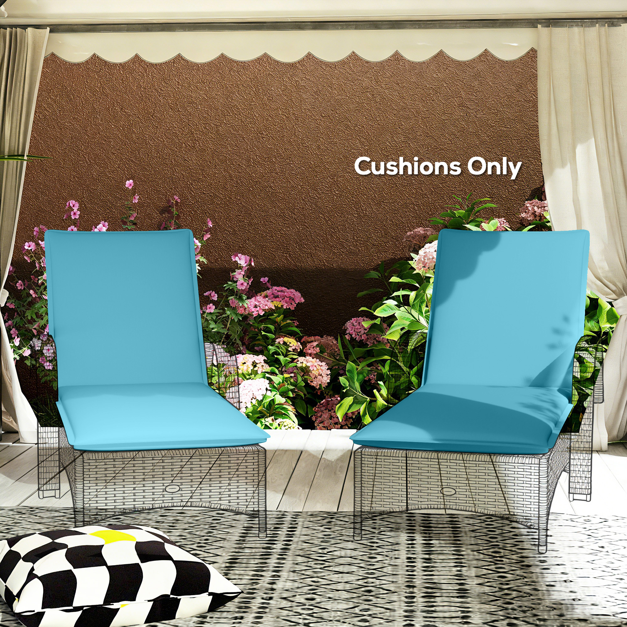  Foldable Chaise Lounge Cushion Set of 2, Outdoor Lounge Chair Cushion Set, UPF50+ 200gsm Fabric, 48" x 23", Light Blue