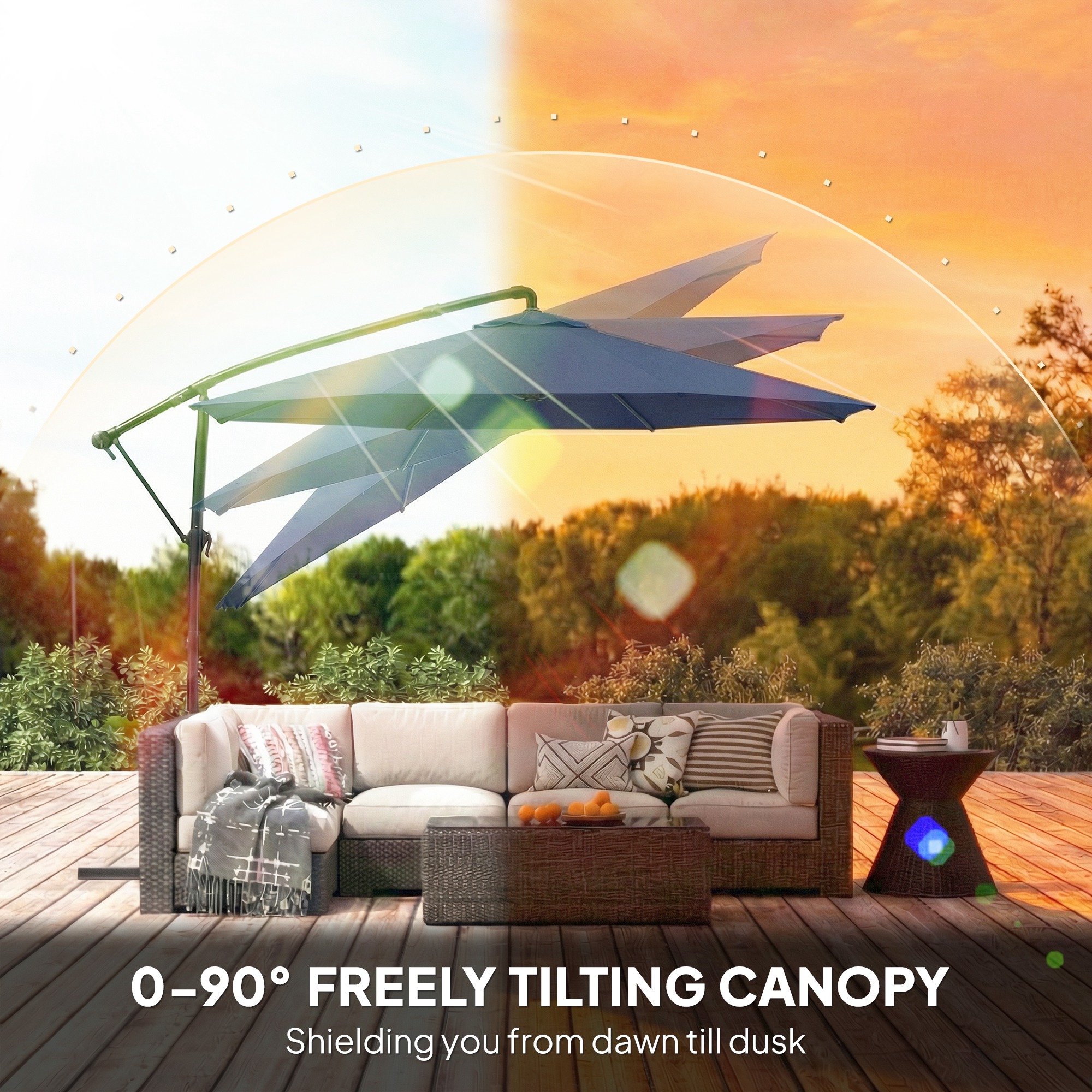  10 ft Offset Patio Umbrella with Cover, Hanging Cantilever Umbrella with 360° Rotation, Crank Handle, Tilt, Navy Blue
