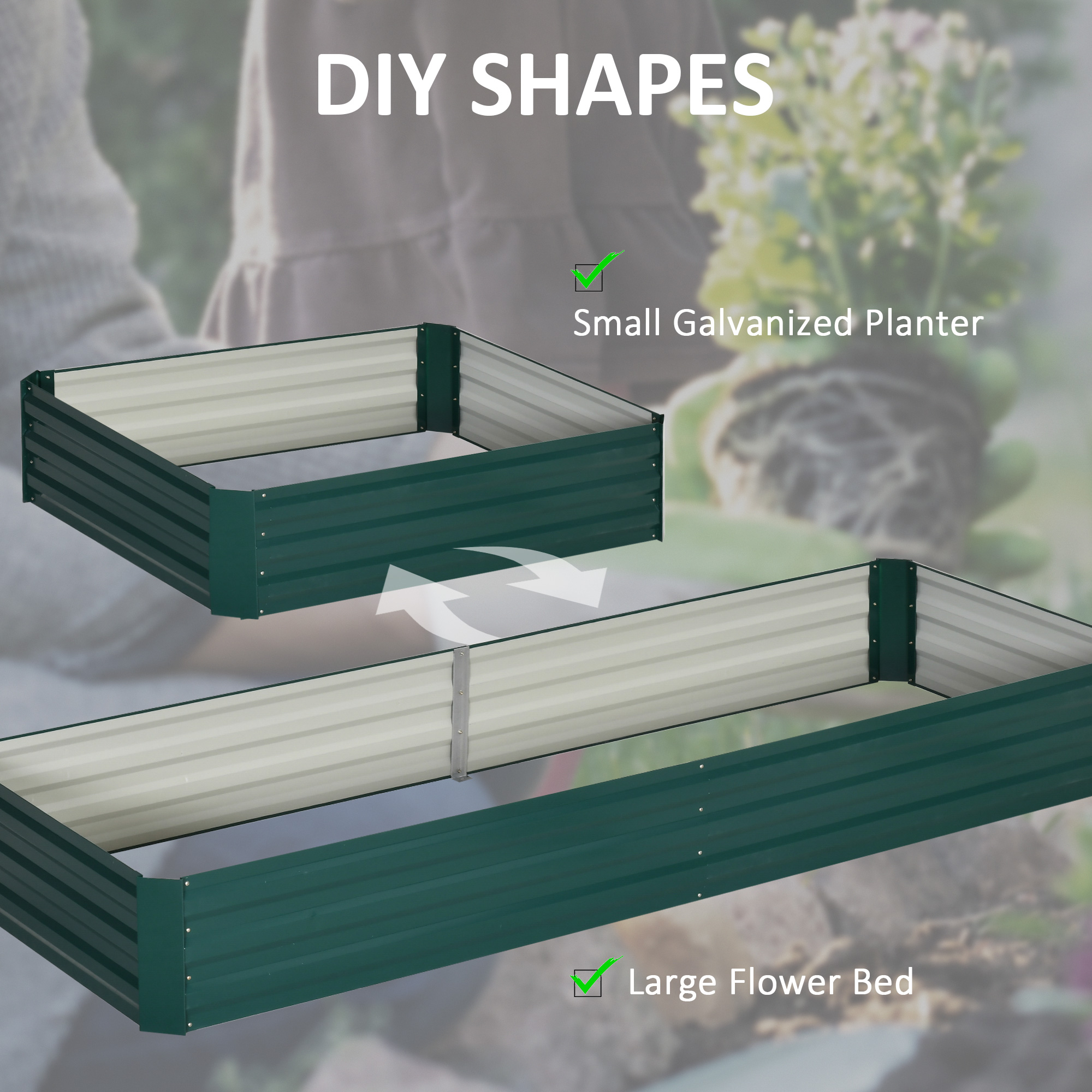  95" x 36" x 12" Galvanized Raised Garden Bed, Easy DIY and Cleaning for Growing Flowers, Herbs, Succulents, Green