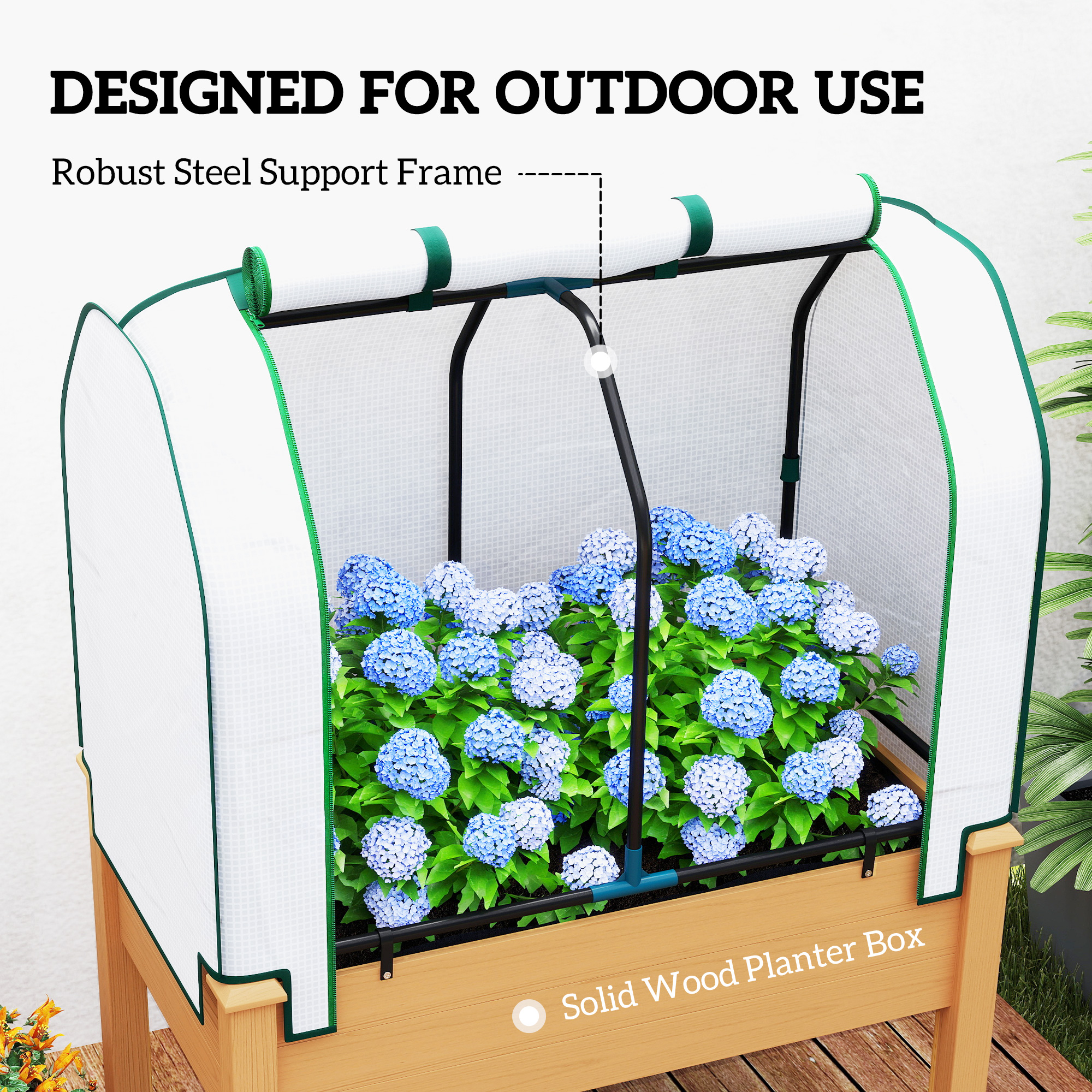  Raised Garden Bed with PE Greenhouse Cover Outdoor Planter Box for Herbs and Vegetables, 35 x 22 x 47 inch, Sand