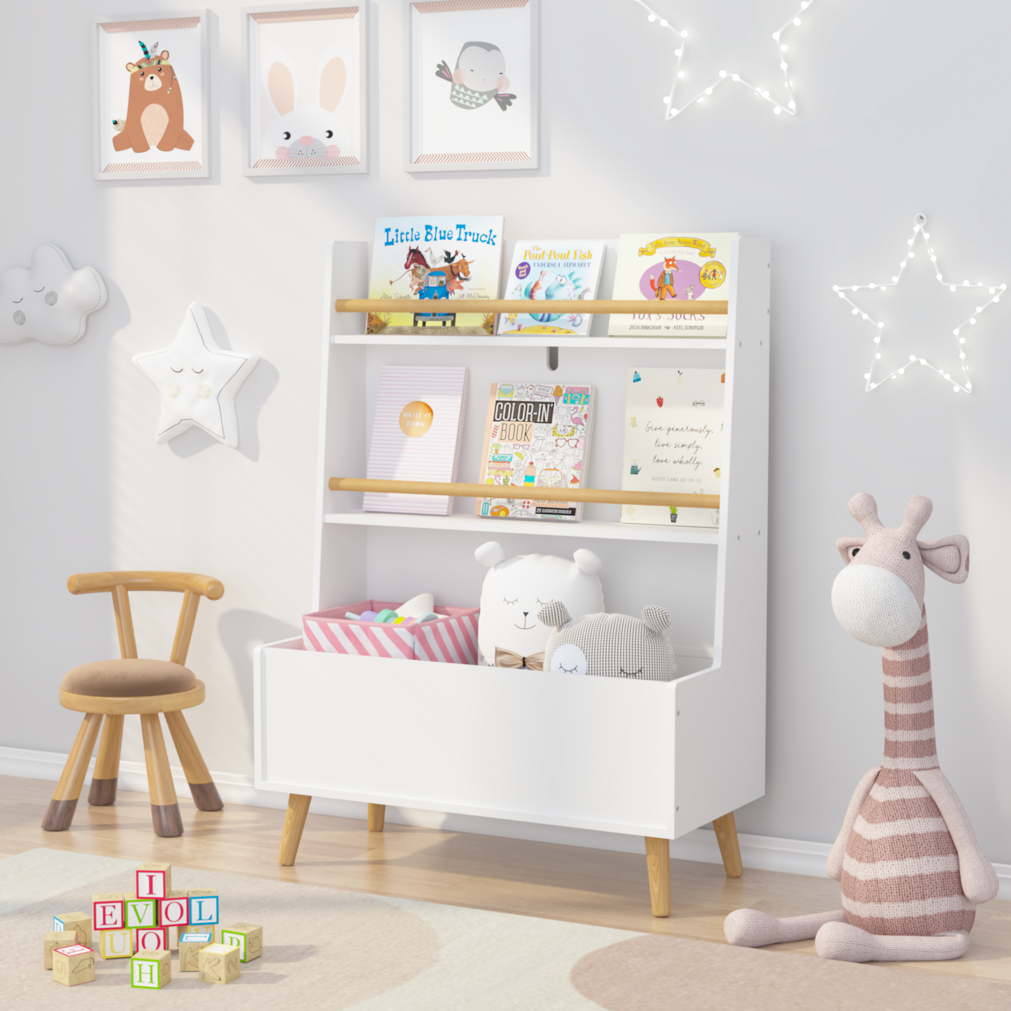 Kids Bookshelf, Book And Magazine  Rack, Book Organizer, Toy Storage Cabinet Organizer, White - Image 1