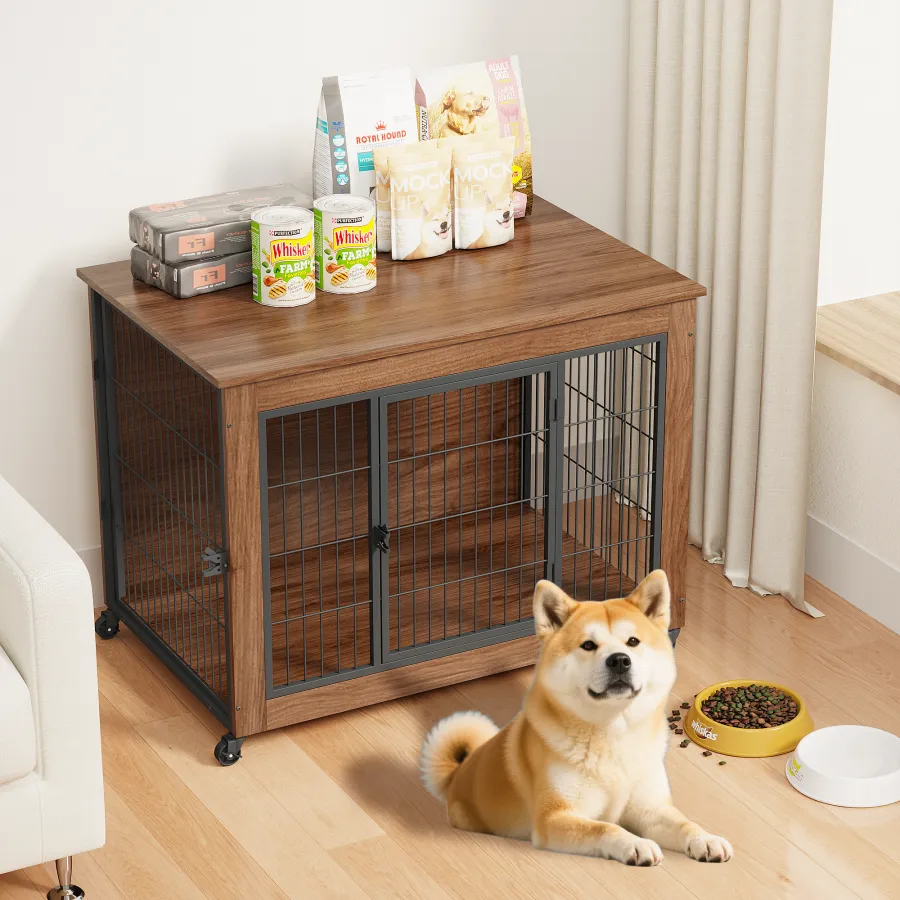 38.6 Dog Crate Furniture With Wheels For Small Dogs, Heavy