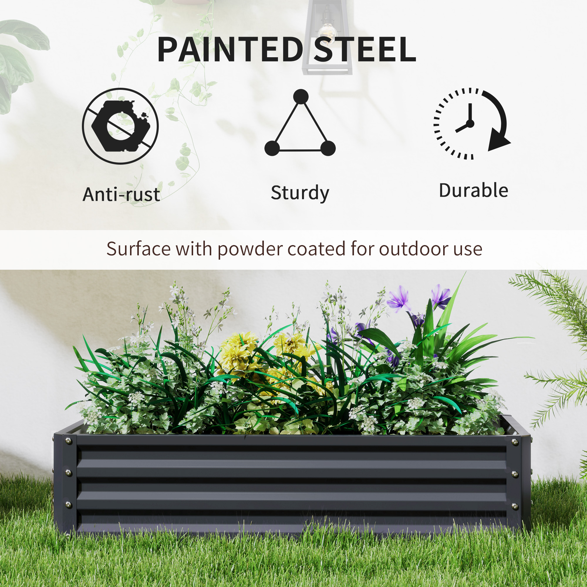  Galvanized Raised Garden Bed, 4' x 2' x 1' Metal Planter Box, for Growing Vegetables, Flowers, Herbs, Succulents, Gray