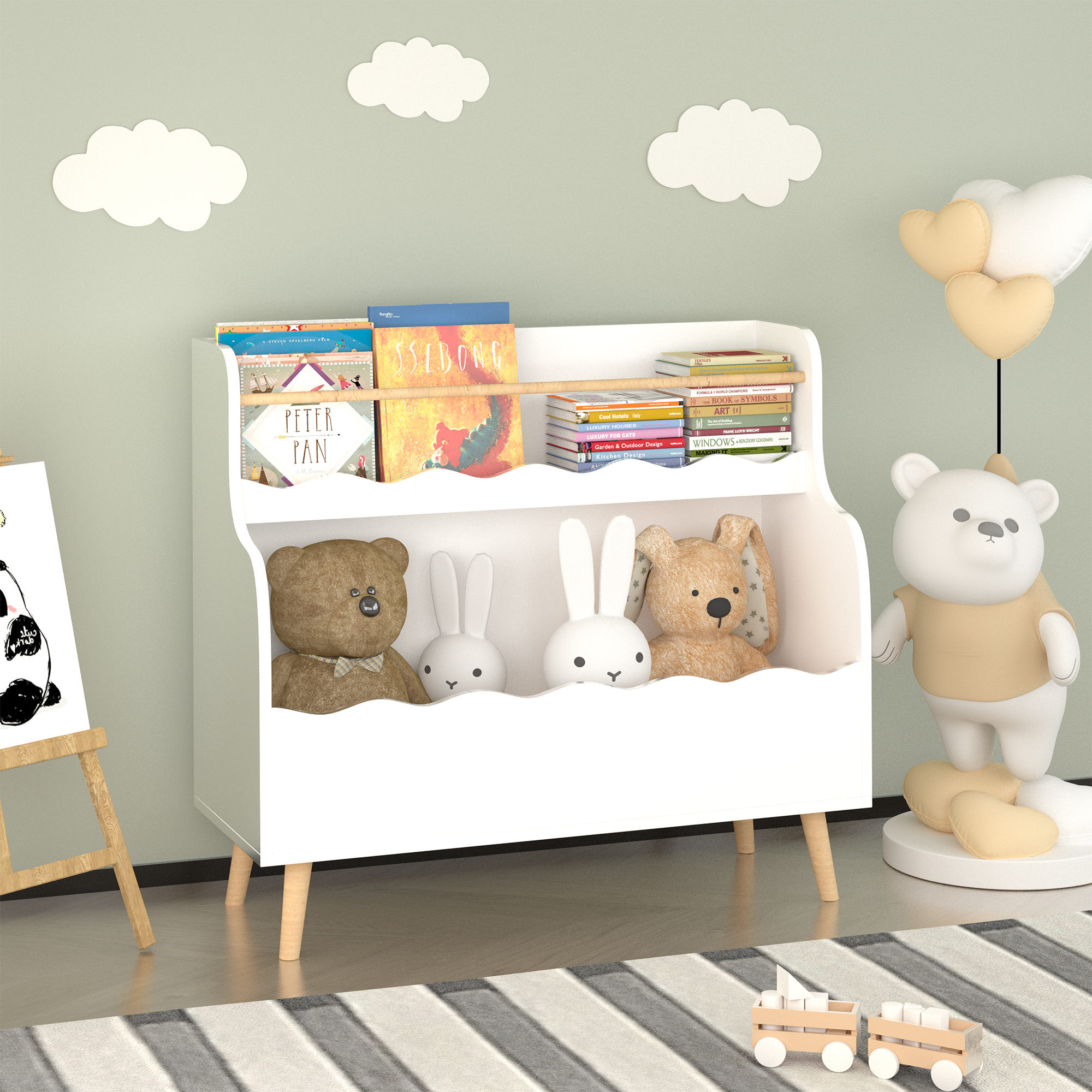 Kids Bookcaes, Children Book Organizer, Toy Storage Cabinet Organizer, White