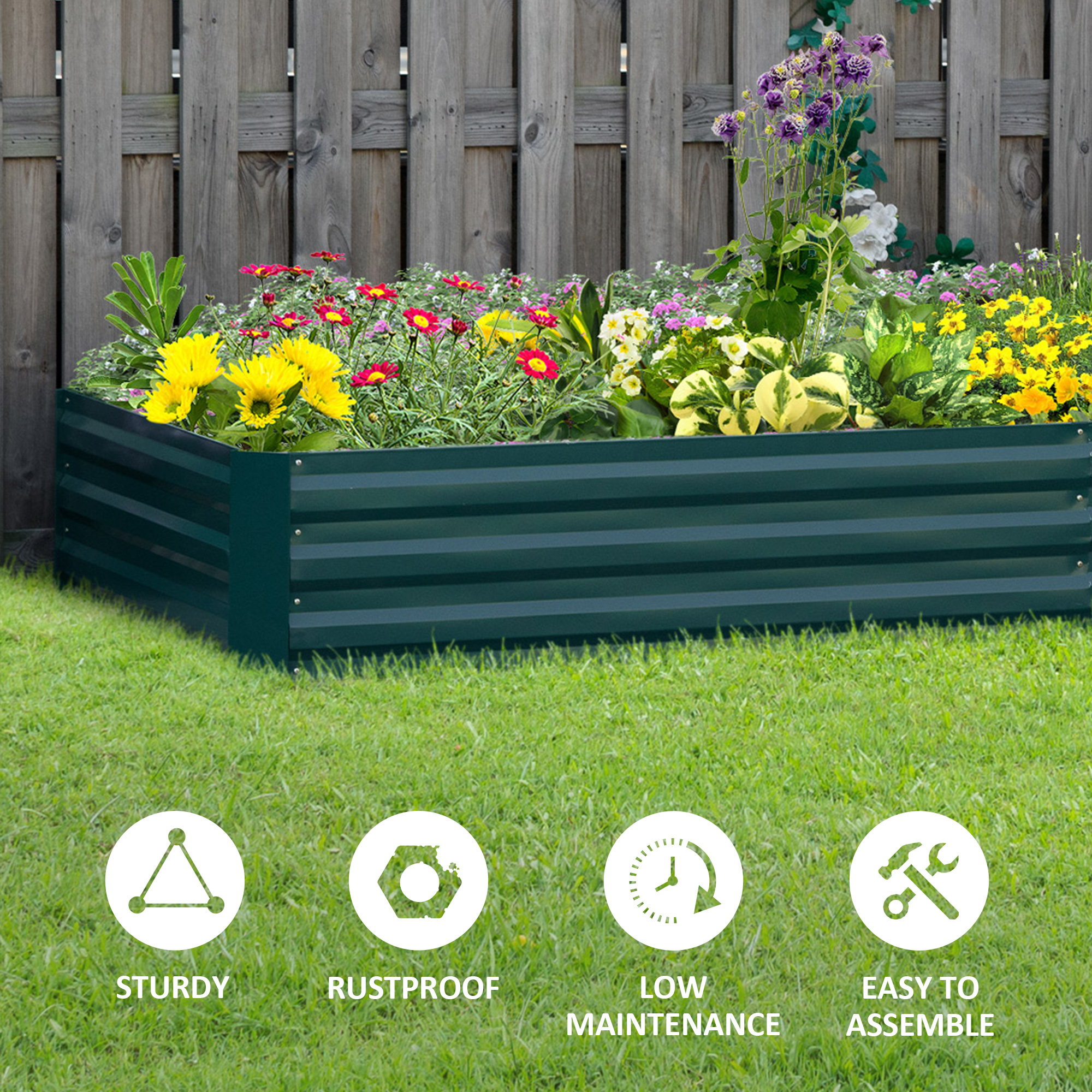  95" x 36" x 12" Galvanized Raised Garden Bed, Easy DIY and Cleaning for Growing Flowers, Herbs, Succulents, Green