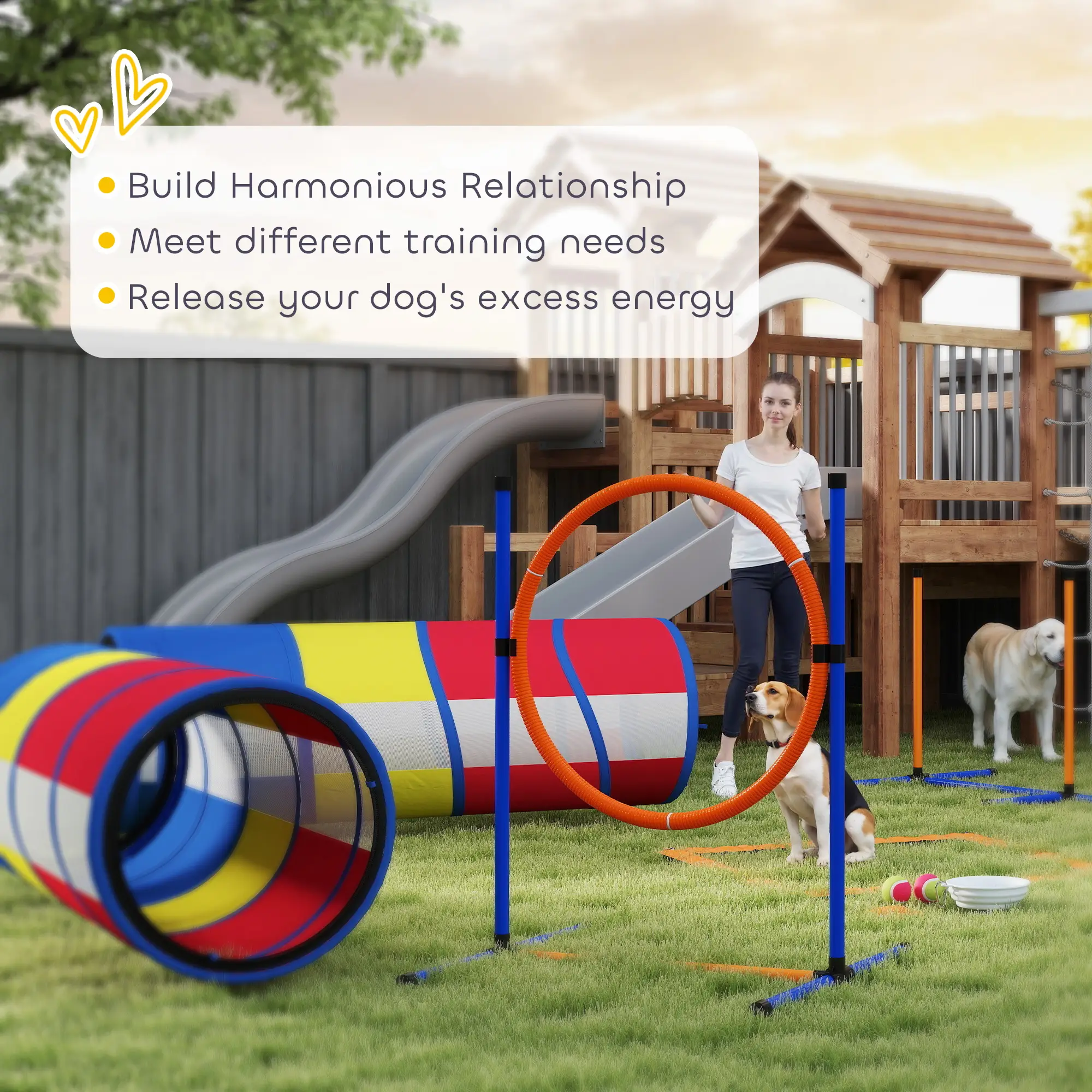 Dog Agility Training Equipment, 12-Piece Dog Obstacle Course with Adjustable Hurdle & Ring, 4 Tunnels, Weave Poles