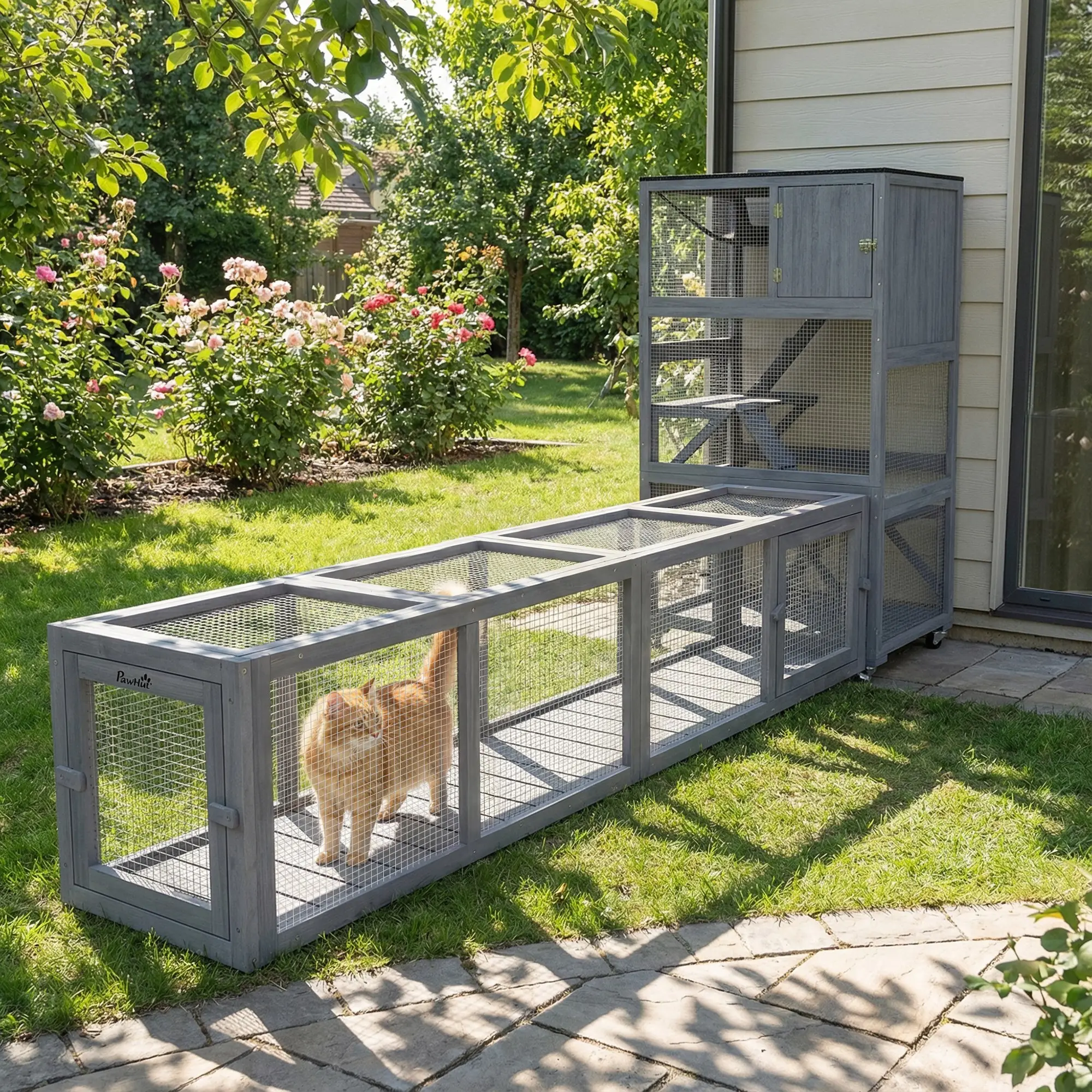 Wooden Cat Run with Weather Protection, Connecting