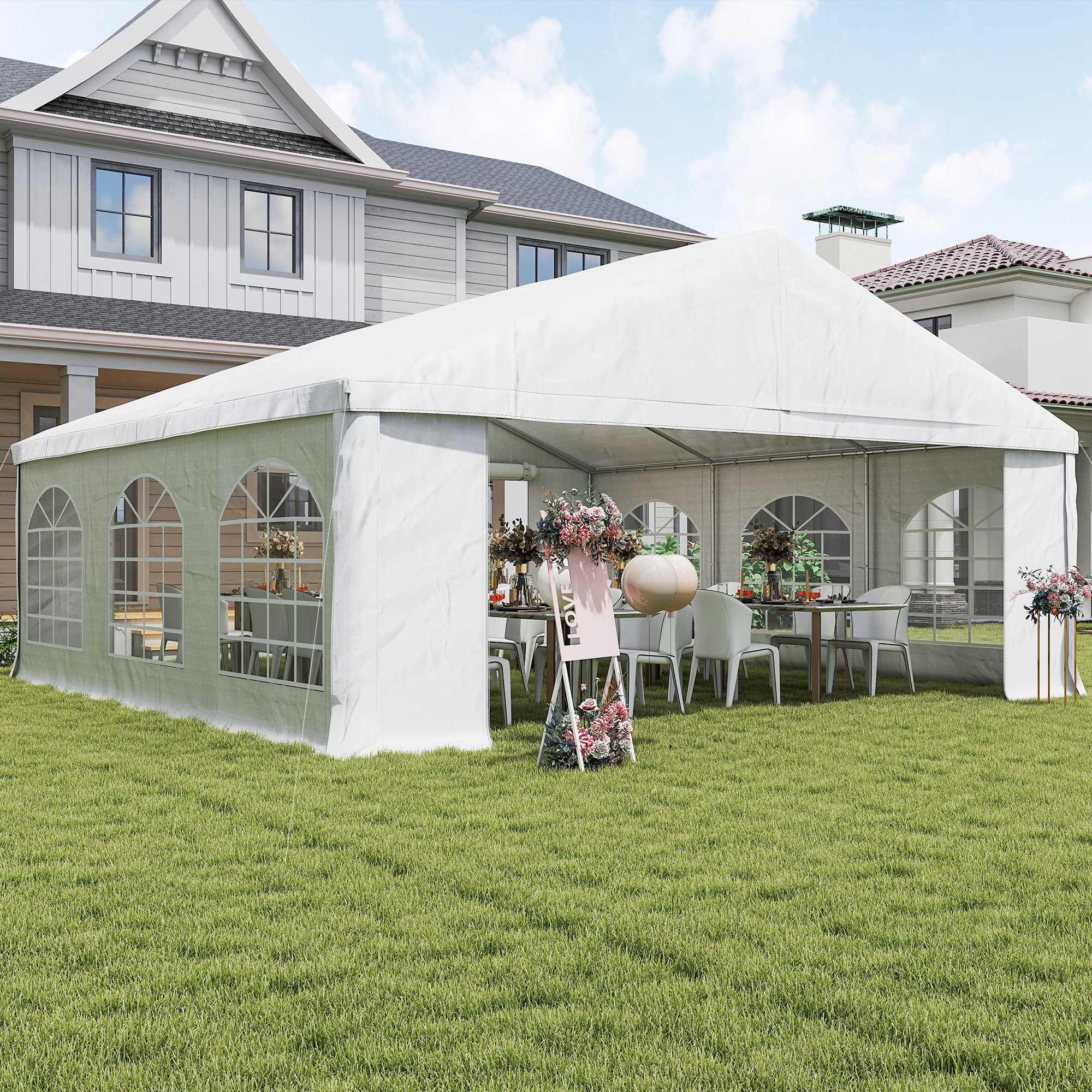  20' x 20' Heavy-duty Large Wedding Tent, Outdoor Carport Garage Party Tent, Patio Gazebo Canopy with Sidewall, White