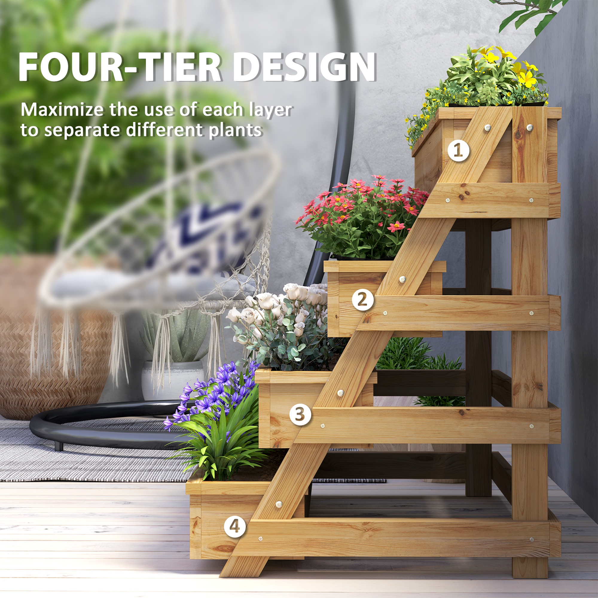  4 Tier Vertical Raised Garden Bed with Drainage Holes, Outdoor Planter Box for Herbs, Vegetables, and Flowers