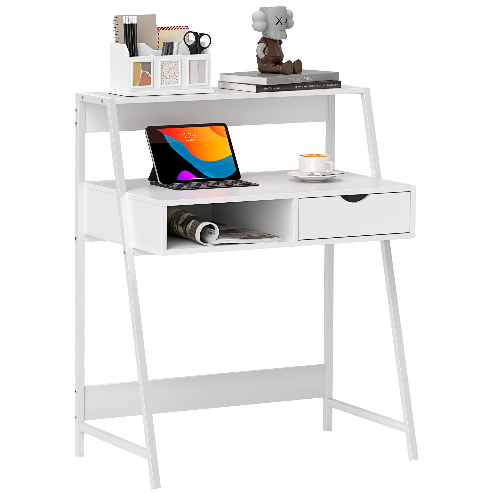 White Computer Desk with Drawer, picture 5 of 5