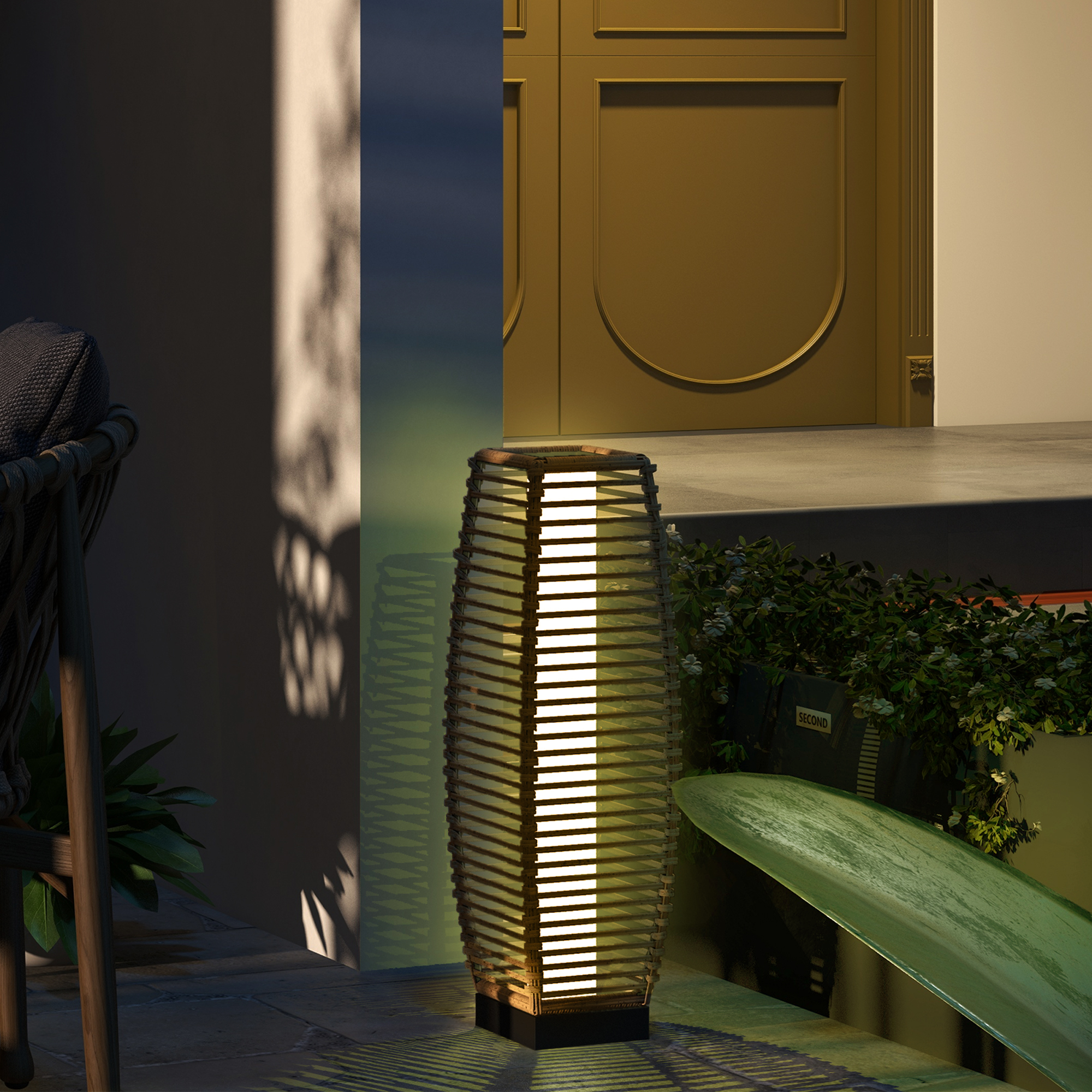 Solar Floor Lamp, Outdoor Rattan Garden Lantern Pathway Light & Decorative Driveway Lighting with Auto LED Lights, Sand