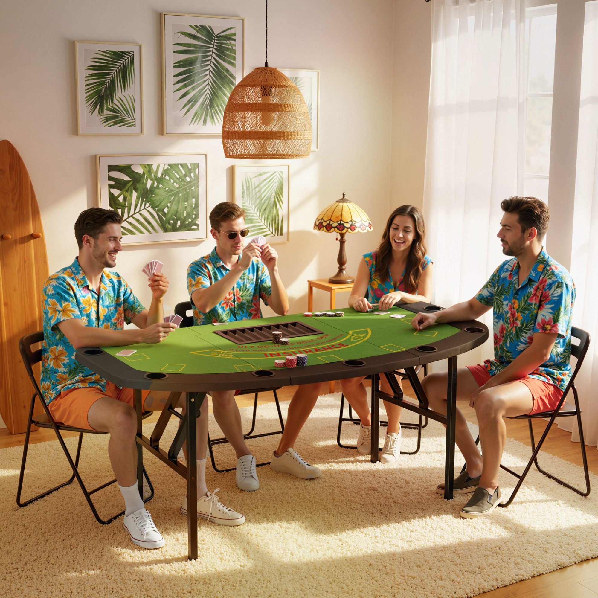 Poker Table Foldable, 72" Portable Casino Blackjack Table for 8 Players with Felt Surface, Cup Holders, Green