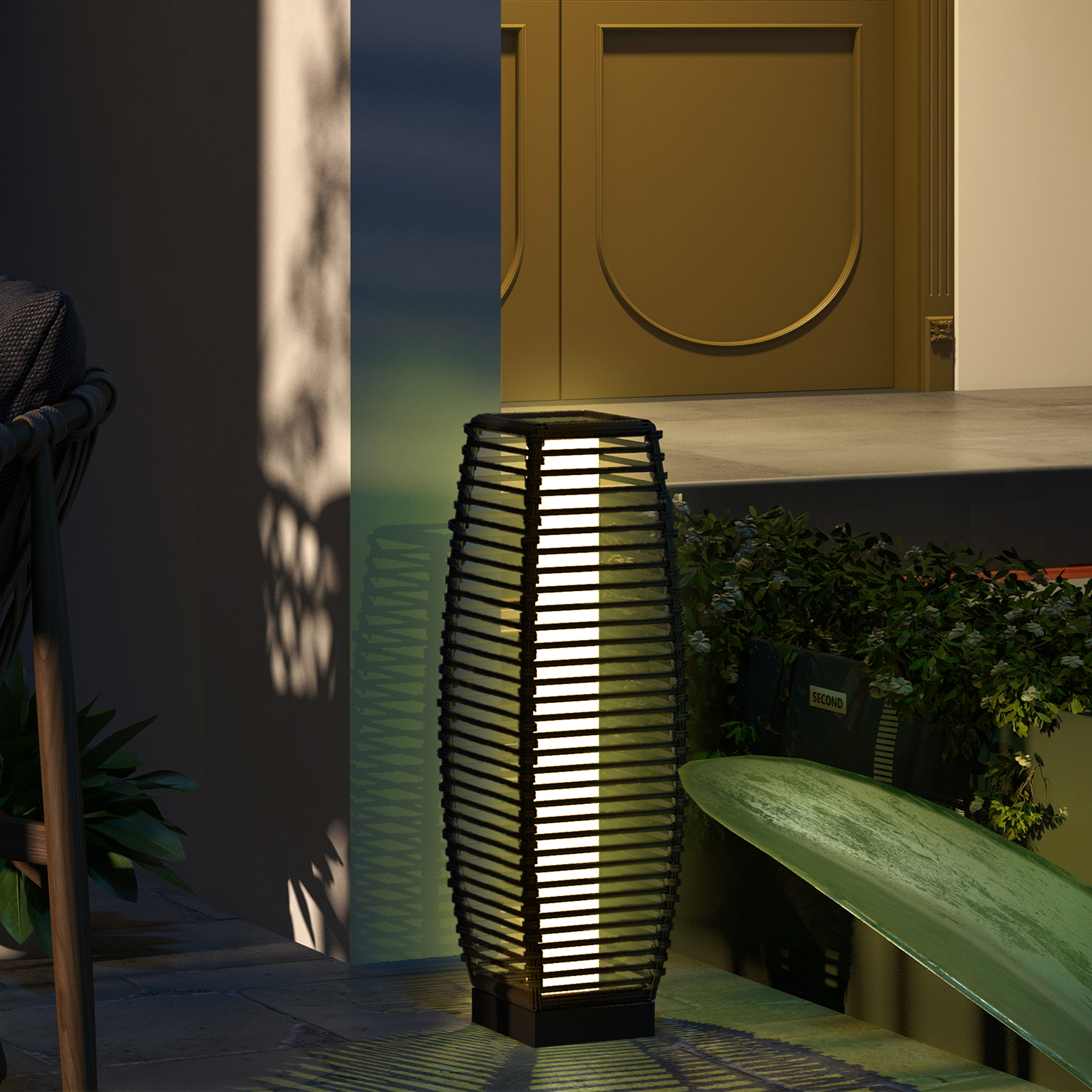 Solar Floor Lamp, Outdoor Rattan Garden Lantern Pathway Light & Decorative Driveway Lighting with Auto On/Off LED Lights for Porch, Yard, Lawn, Courtyard, Deck, Gray - Image 1