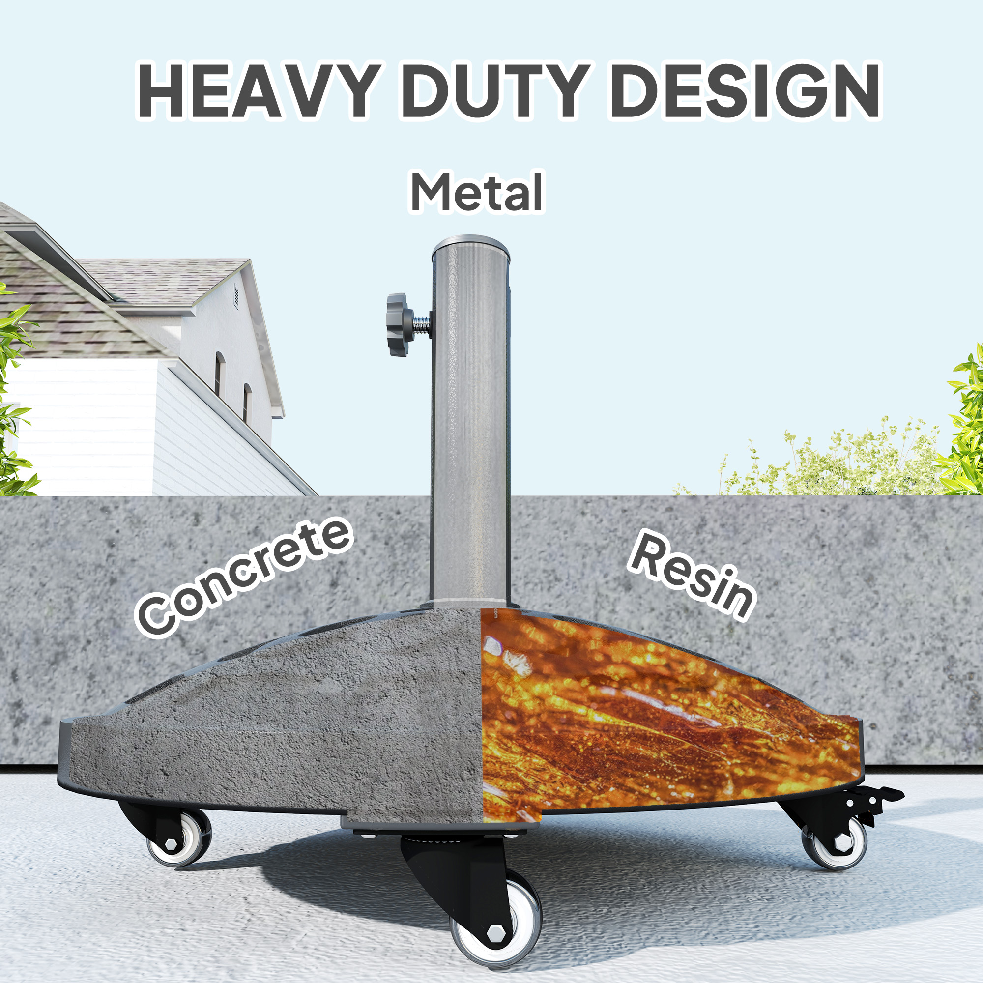  Round Patio Umbrella Base with Wheels, 46 lbs Resin Umbrella Stand Base, Heavy Duty Patio Umbrella Holder for 1.3"/1.5"/1.9" Umbrella Poles for Outdoor, Lawn, Poolside, Black