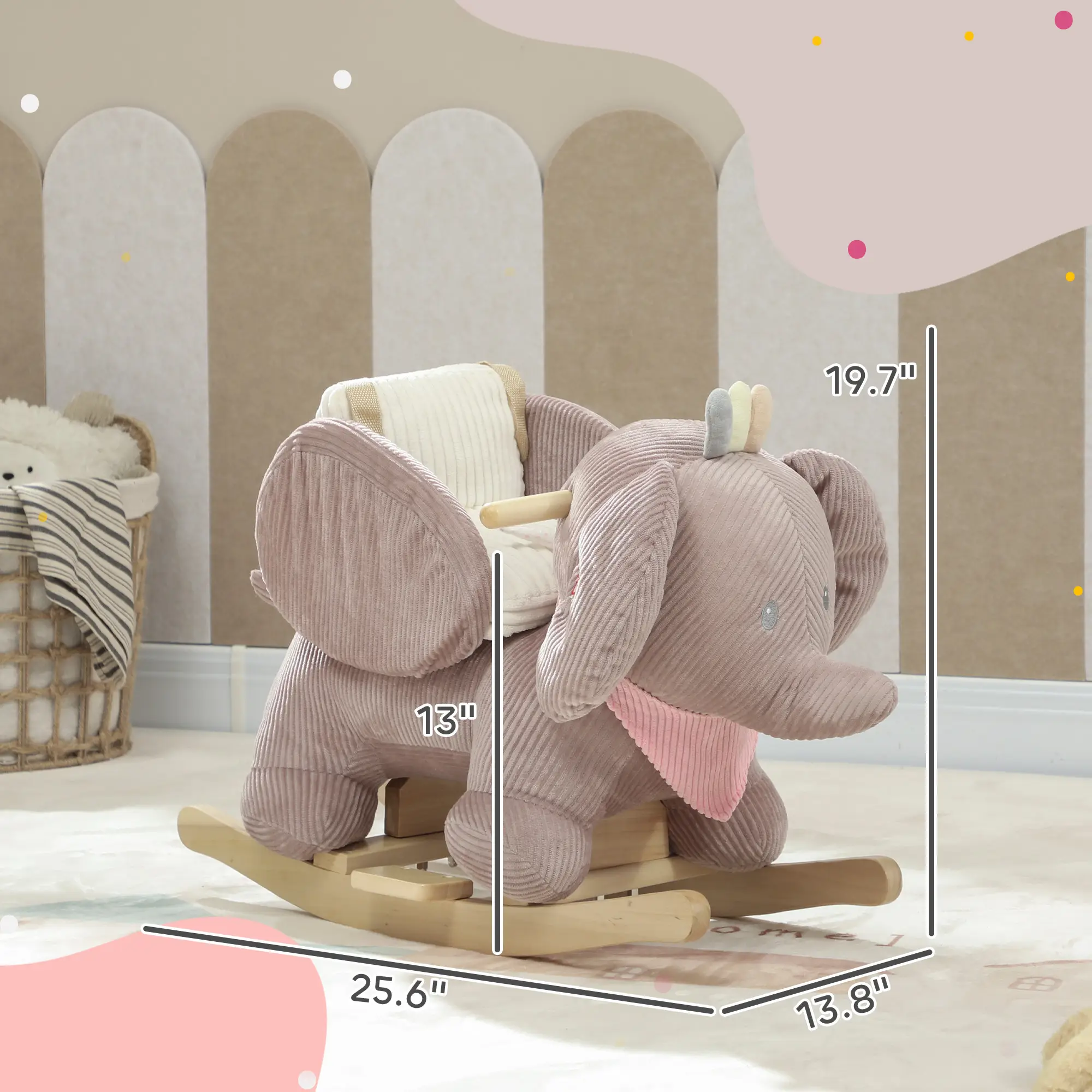 Baby Rocking Horse with Seat, Kids Ride On Toy with Realistic Elephant Sound and Safety Belt for 18 to 36 Months, Pink