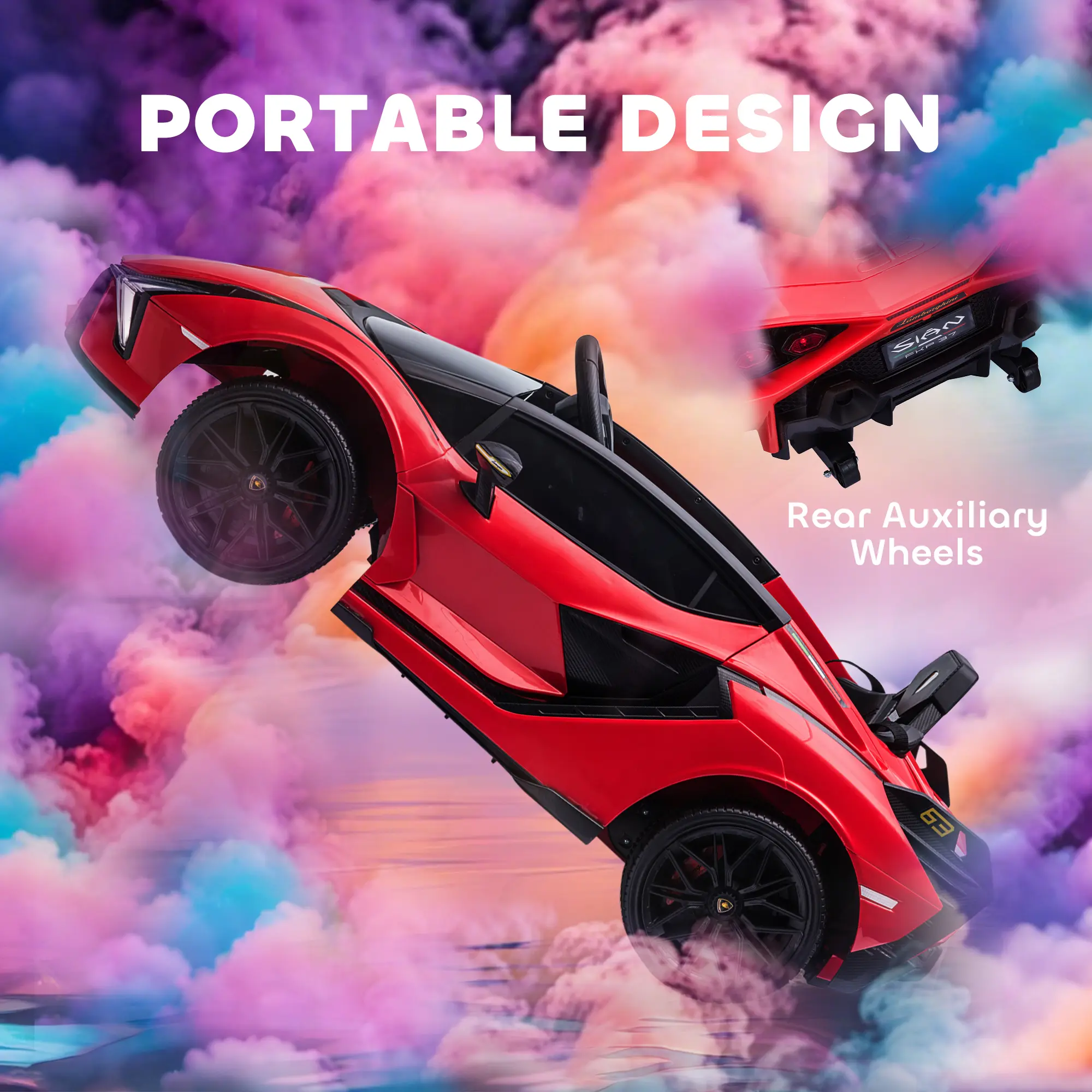 12V Lamborghini SIAN Licensed Electric Car for kids with Remote Control, Horn, Music, & Headlights, Red