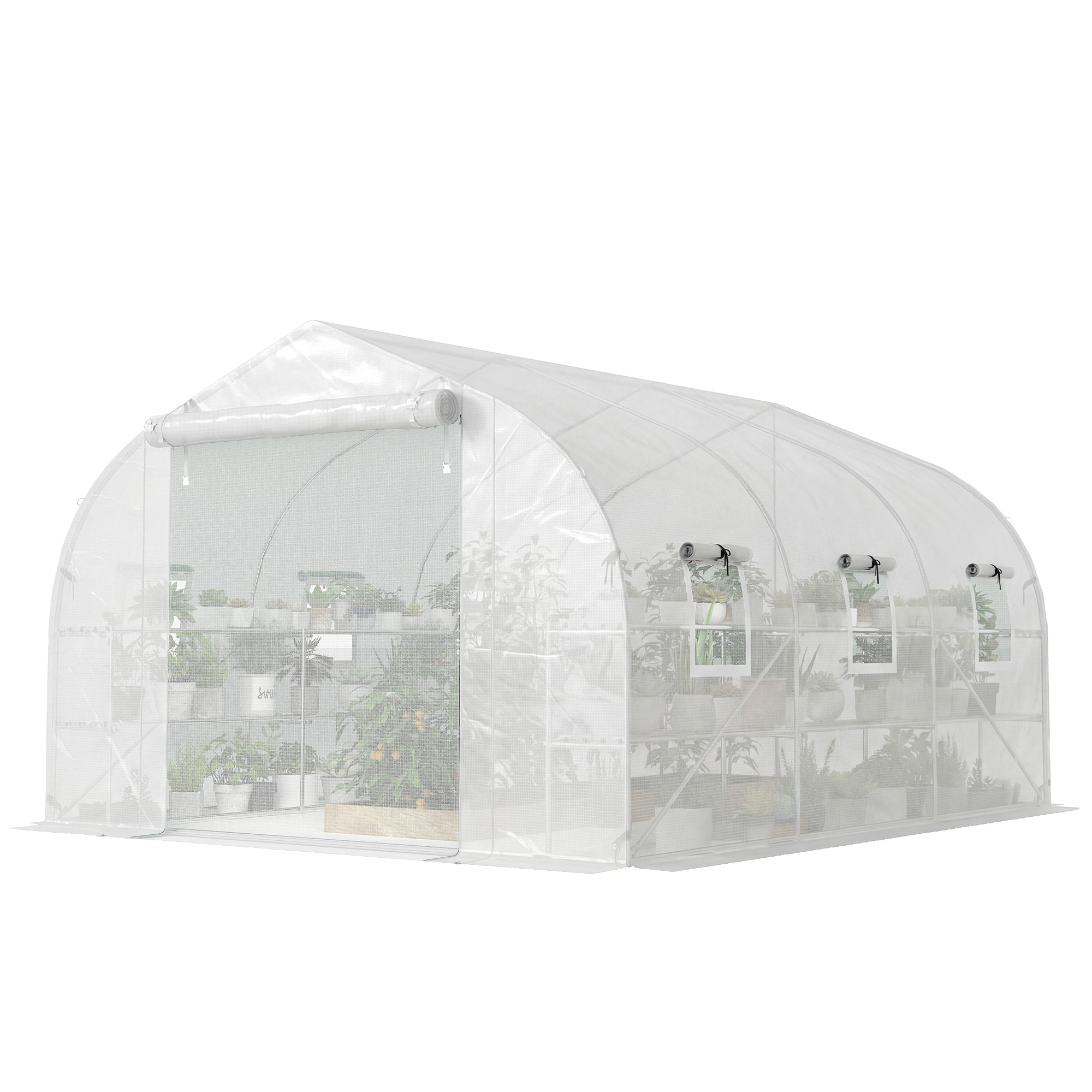 10x11x6 Walk-in Tunnel Greenhouse with Shelves, Mesh Door and Windows, Plant Hot House with PE Cover…