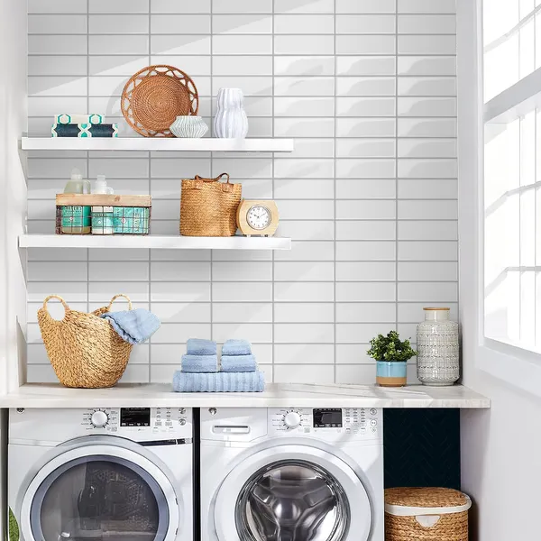 10pcs 10"x10" Pure White 3D Self-adhesive Splash Wall Tiles, Glossy Self-adhesive PVC Wall Stickers, Waterproof Floor Tiles For Kitchen And Bathroom, Glossy, Easy Installation, Cuttable, Peel And S